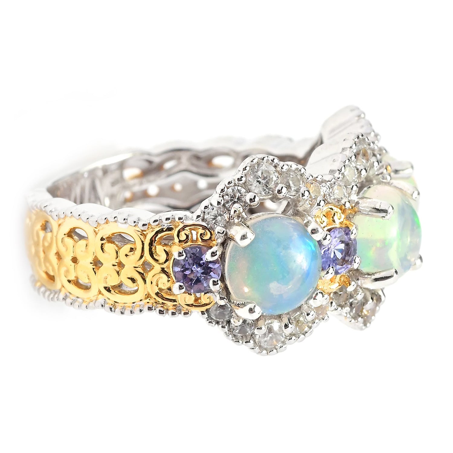 Gems en Vogue 1.04ctw Ethiopian Opal, Tanzanite & White Zircon Ring