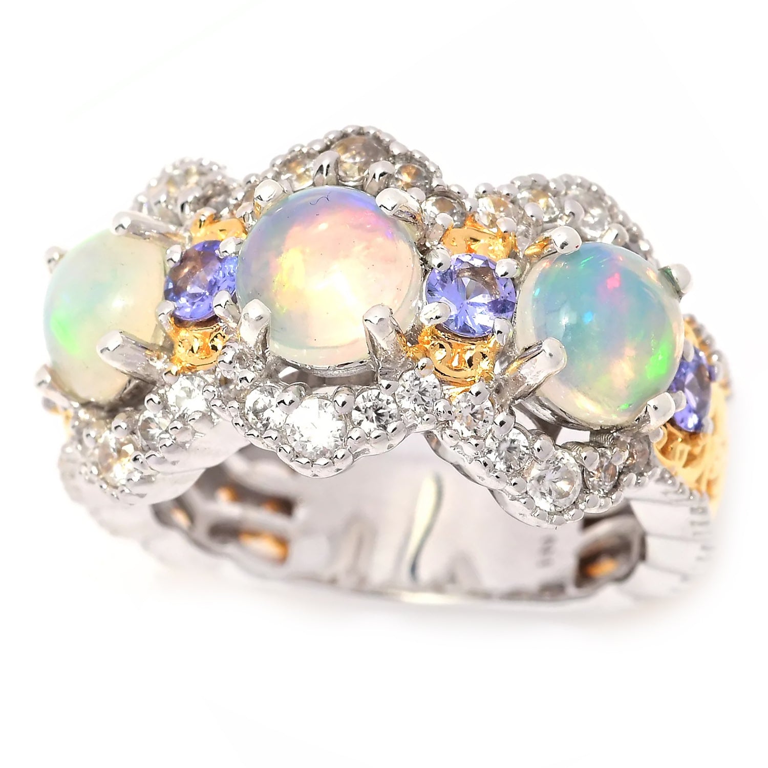 Gems en Vogue 1.04ctw Ethiopian Opal, Tanzanite & White Zircon Ring