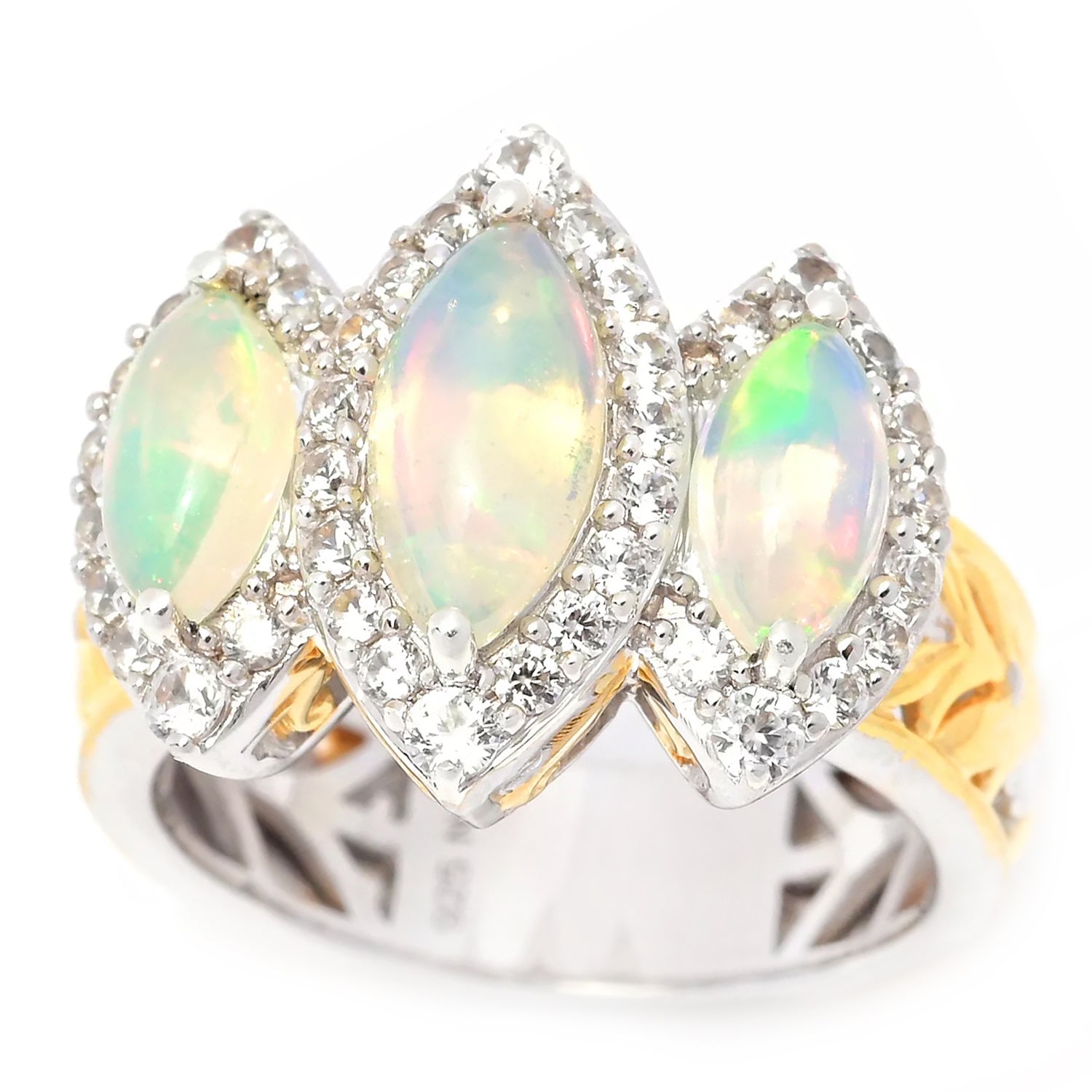 Gems en Vogue Marquise Ethiopian Opal & White Zircon Ring