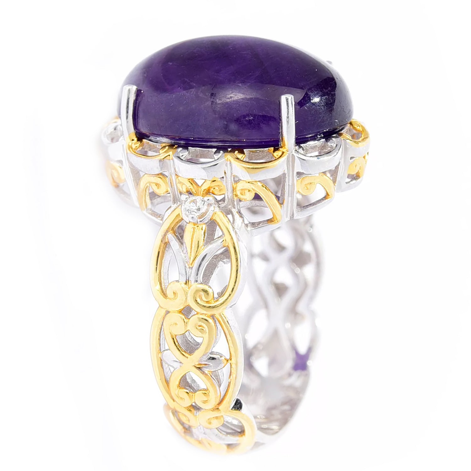 Gems en Vogue African Amethyst Cabochon & White Zircon Ring