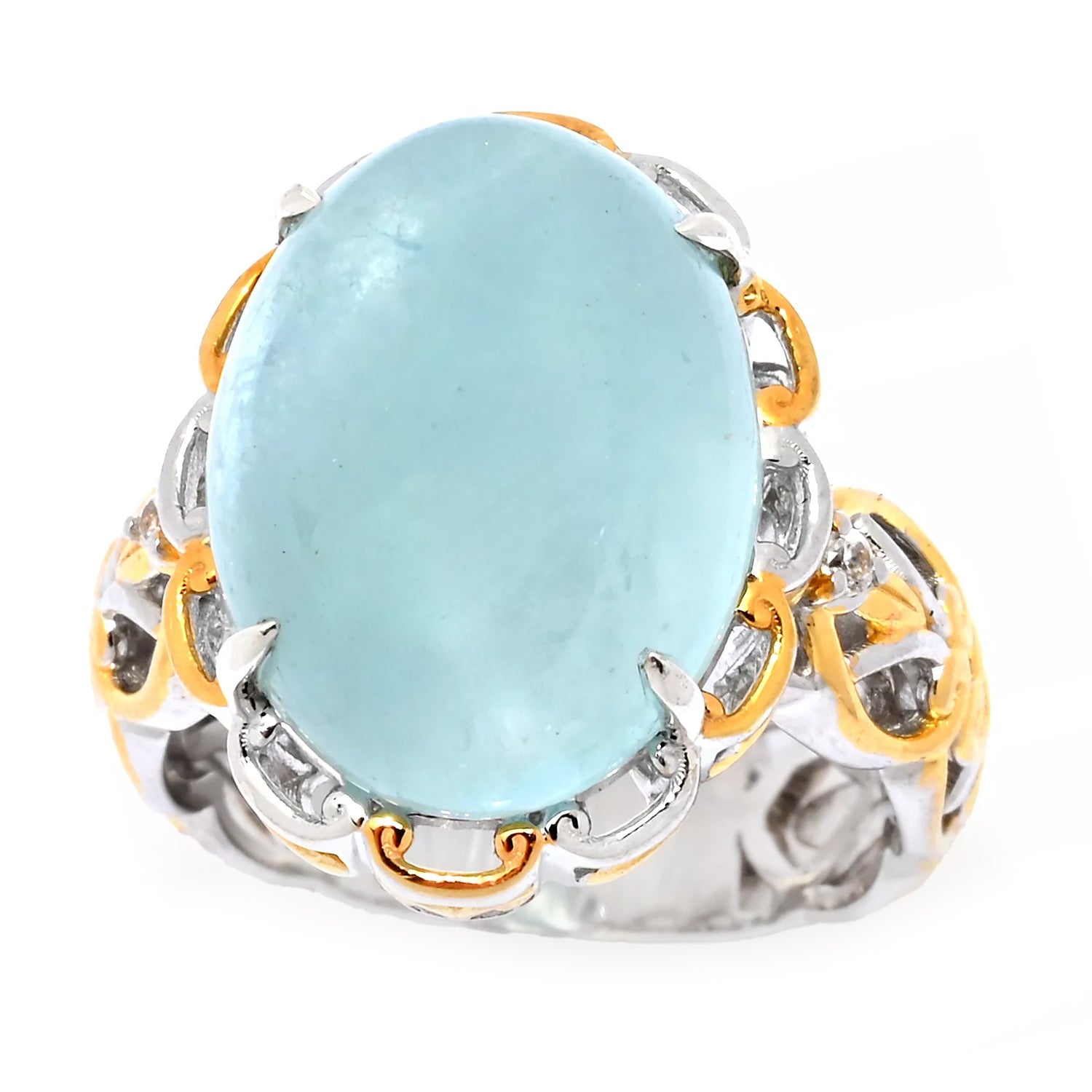 Gems en Vogue Blue Beryl & White Zircon Ring