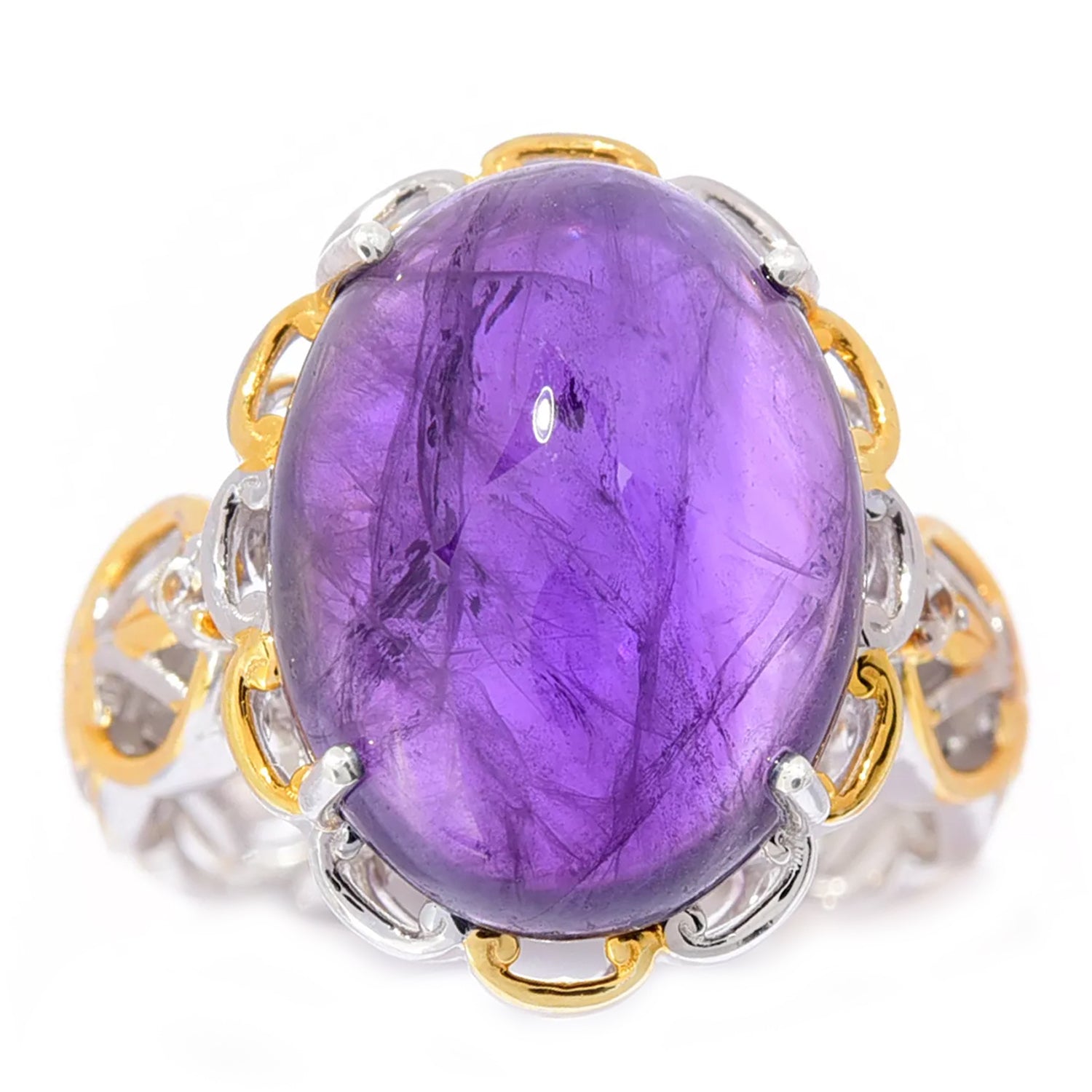 Gems en Vogue African Amethyst Cabochon & White Zircon Ring