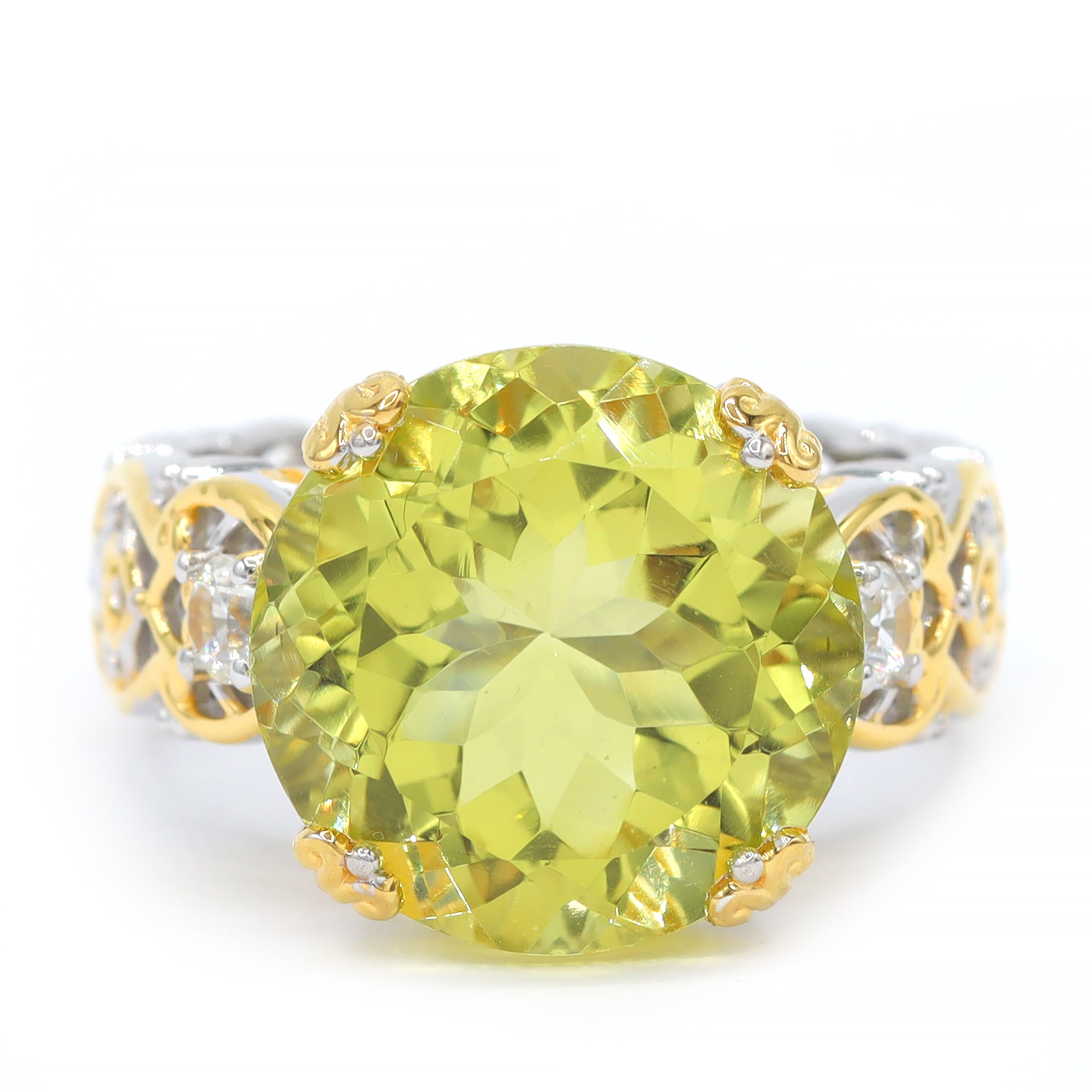 Gems en Vogue 24K Palladium Silver 12.04ctw Ouro Verde & White Zircon Ring
