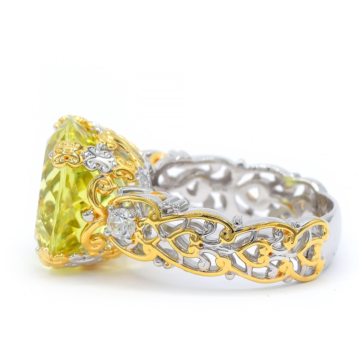 Gems en Vogue 24K Palladium Silver 12.04ctw Ouro Verde & White Zircon Ring