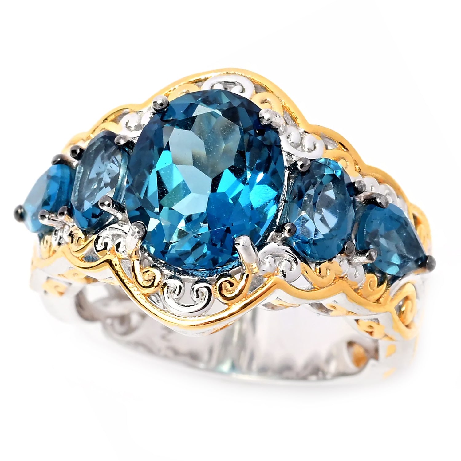 Gems en Vogue 6.76ctw London Blue Topaz Five Stone Ring