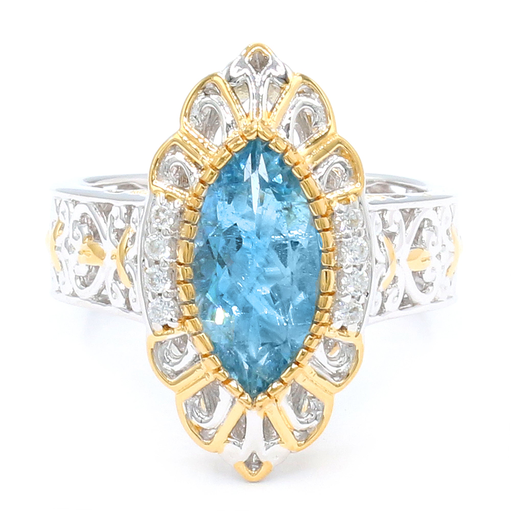 Couture Gems One-of-a-Kind 24K Palladium Silver 2.32ctw Tanzanian Aquamarine & White Zircon Ring