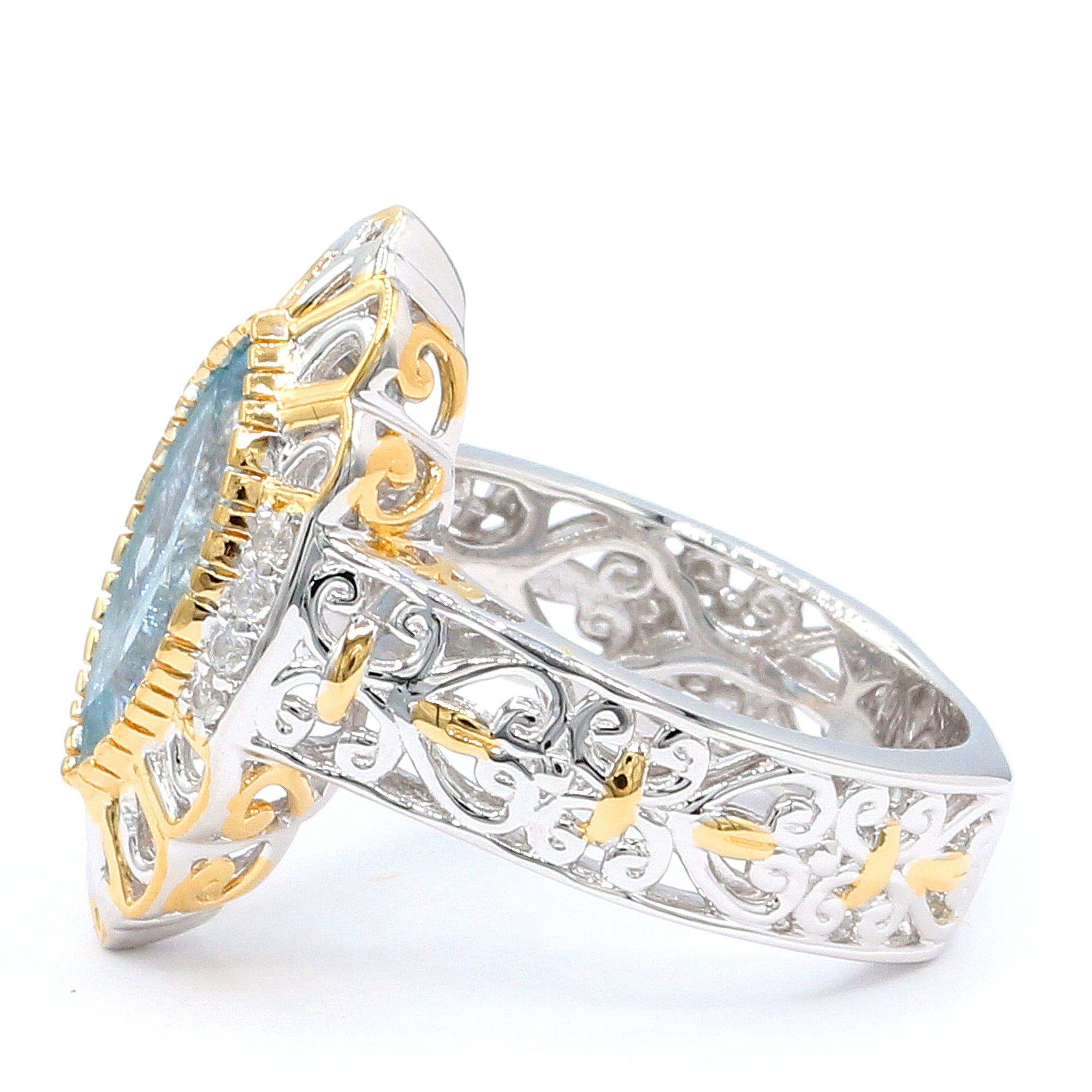 Couture Gems One-of-a-Kind 24K Palladium Silver 2.32ctw Tanzanian Aquamarine & White Zircon Ring
