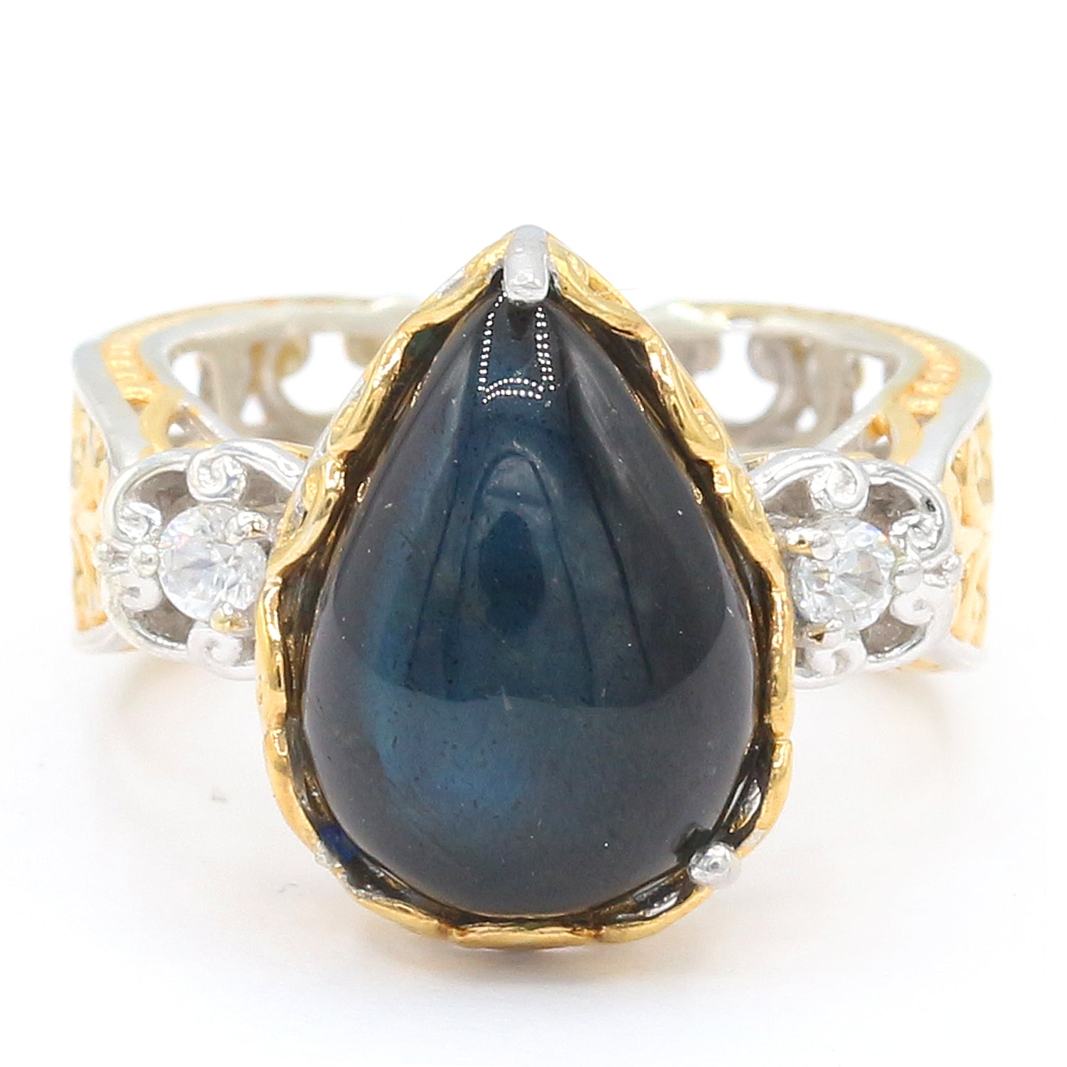 Gems en Vogue Blue Labradorite & White Zircon Ring