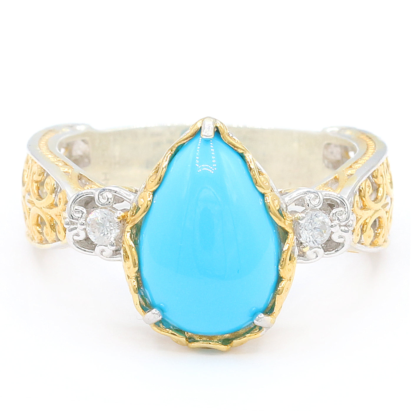 Gems en Vogue Pearshaped Sleeping Beauty Turquoise & White Zircon Ring