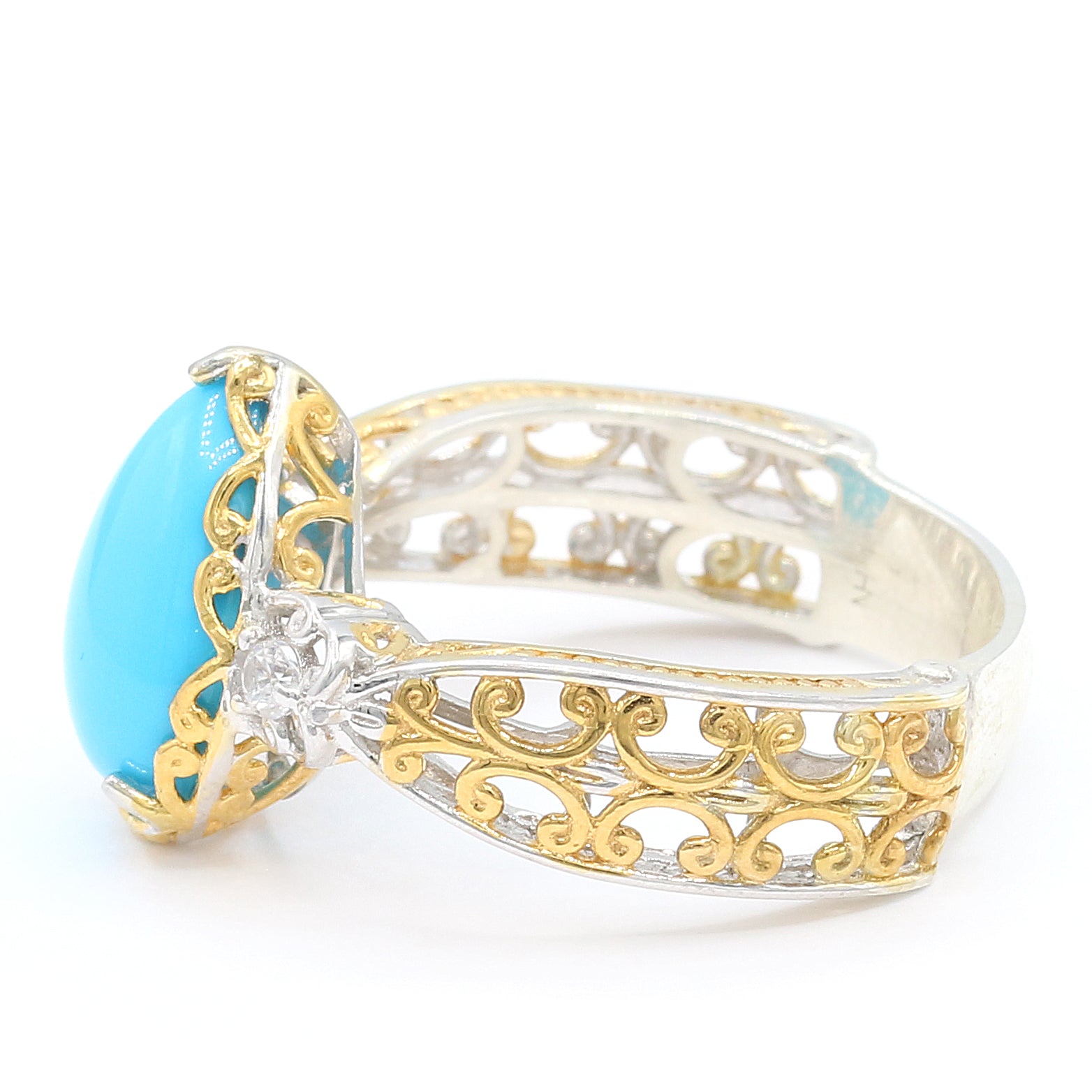Gems en Vogue Pearshaped Sleeping Beauty Turquoise & White Zircon Ring