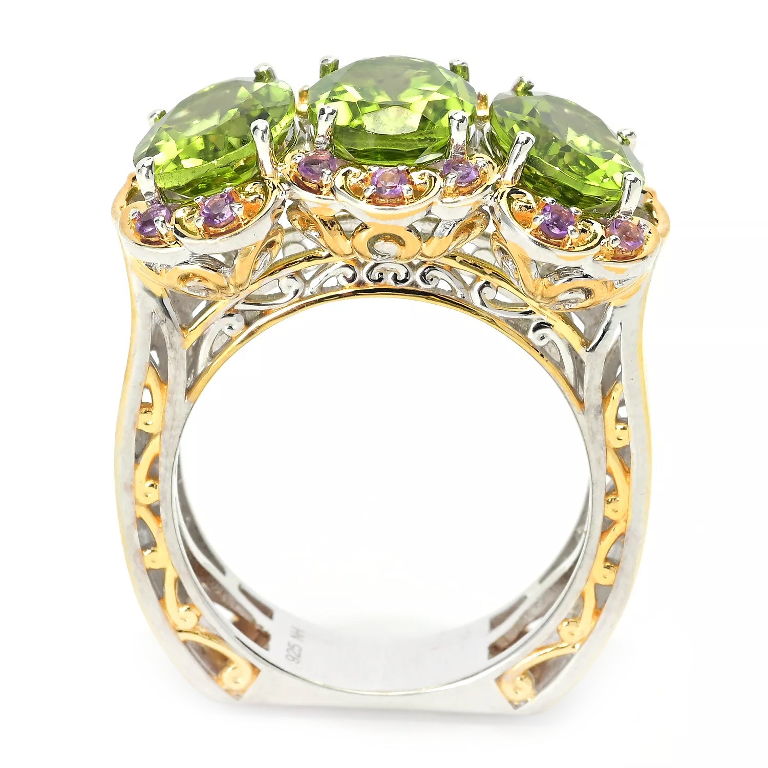 Gems en Vogue 6.19ctw Peridot & African Amethyst Three Stone Ring