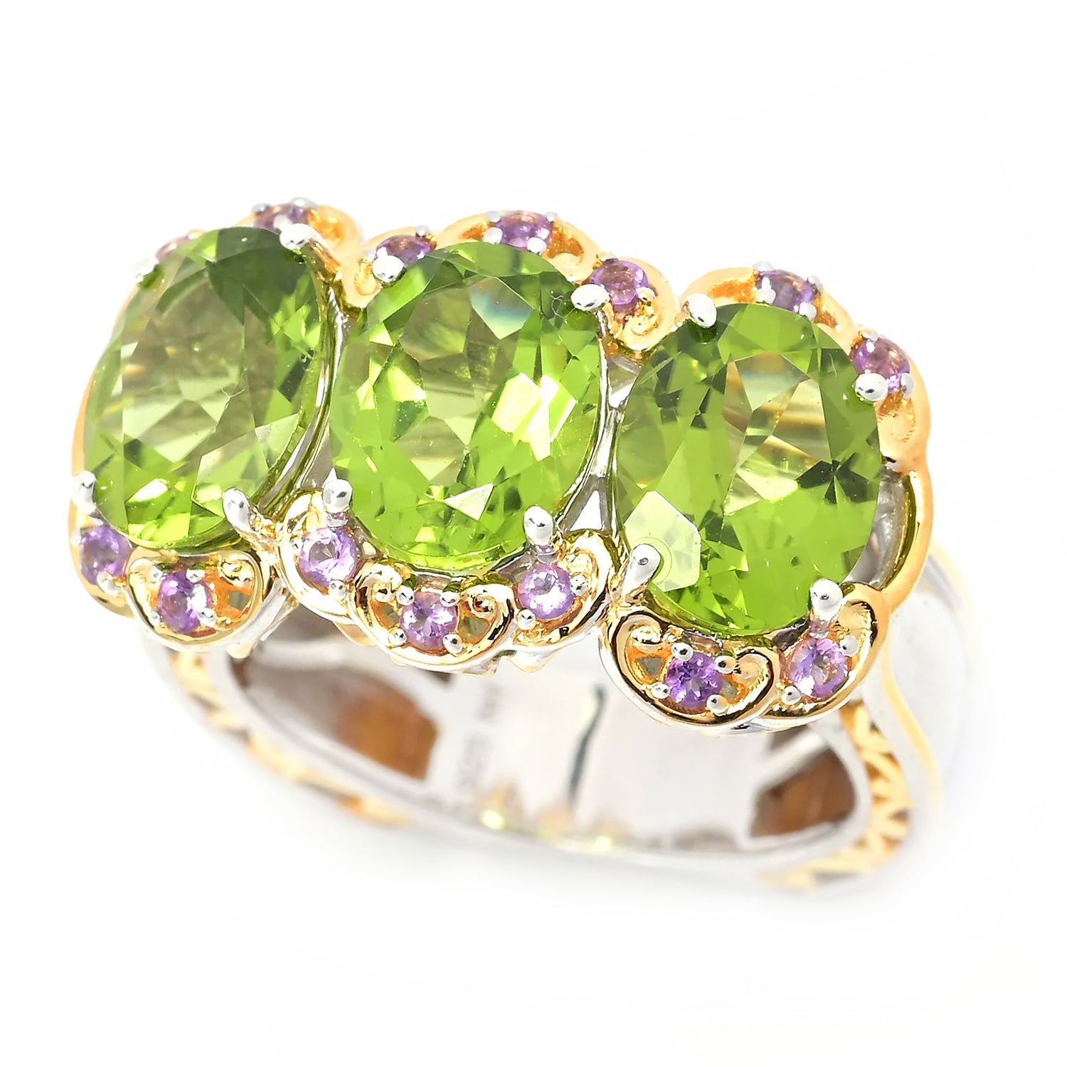 Gems en Vogue 6.19ctw Peridot & African Amethyst Three Stone Ring