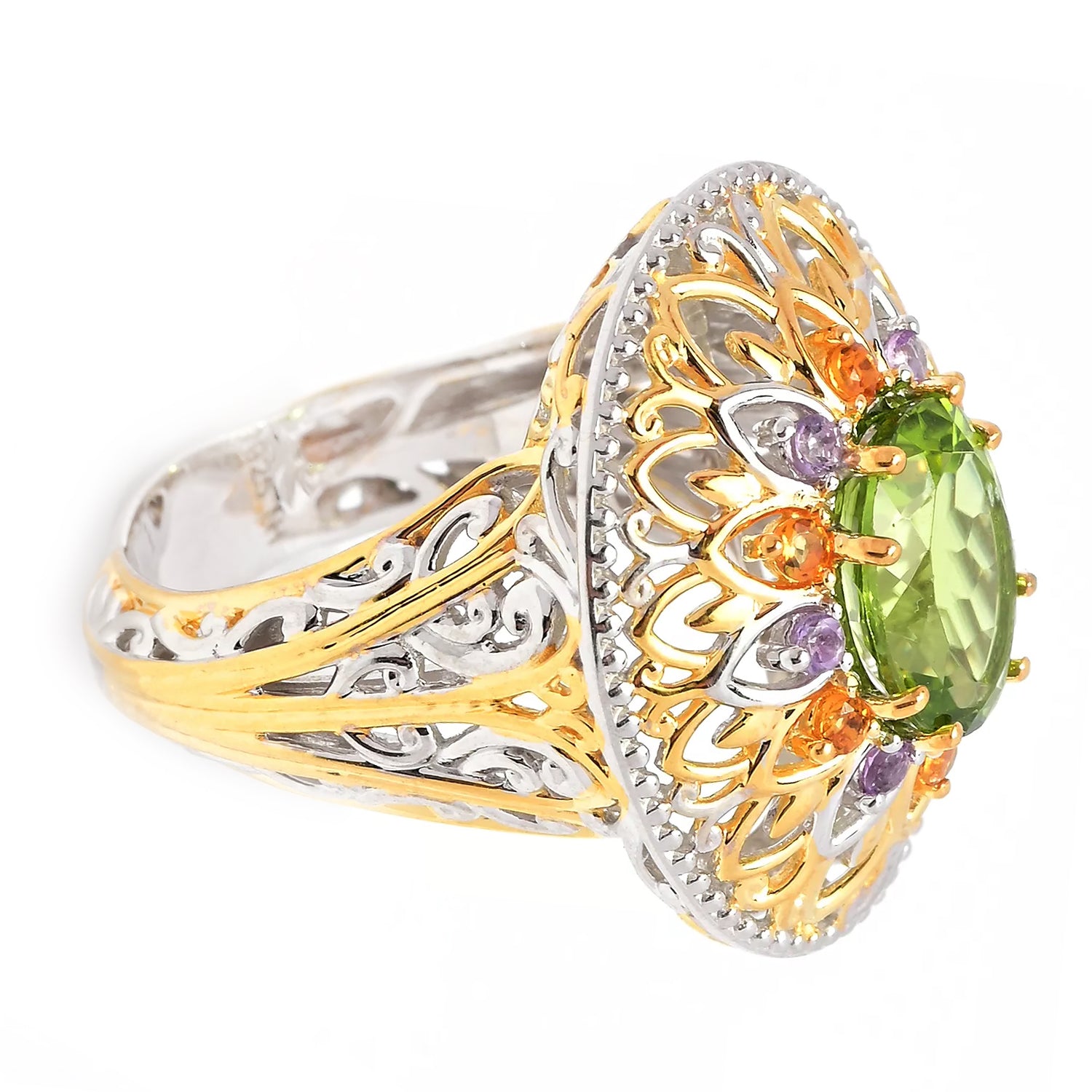 Gems en Vogue 3.15ctw Peridot, Brazilian Amethyst & Citrine Ring