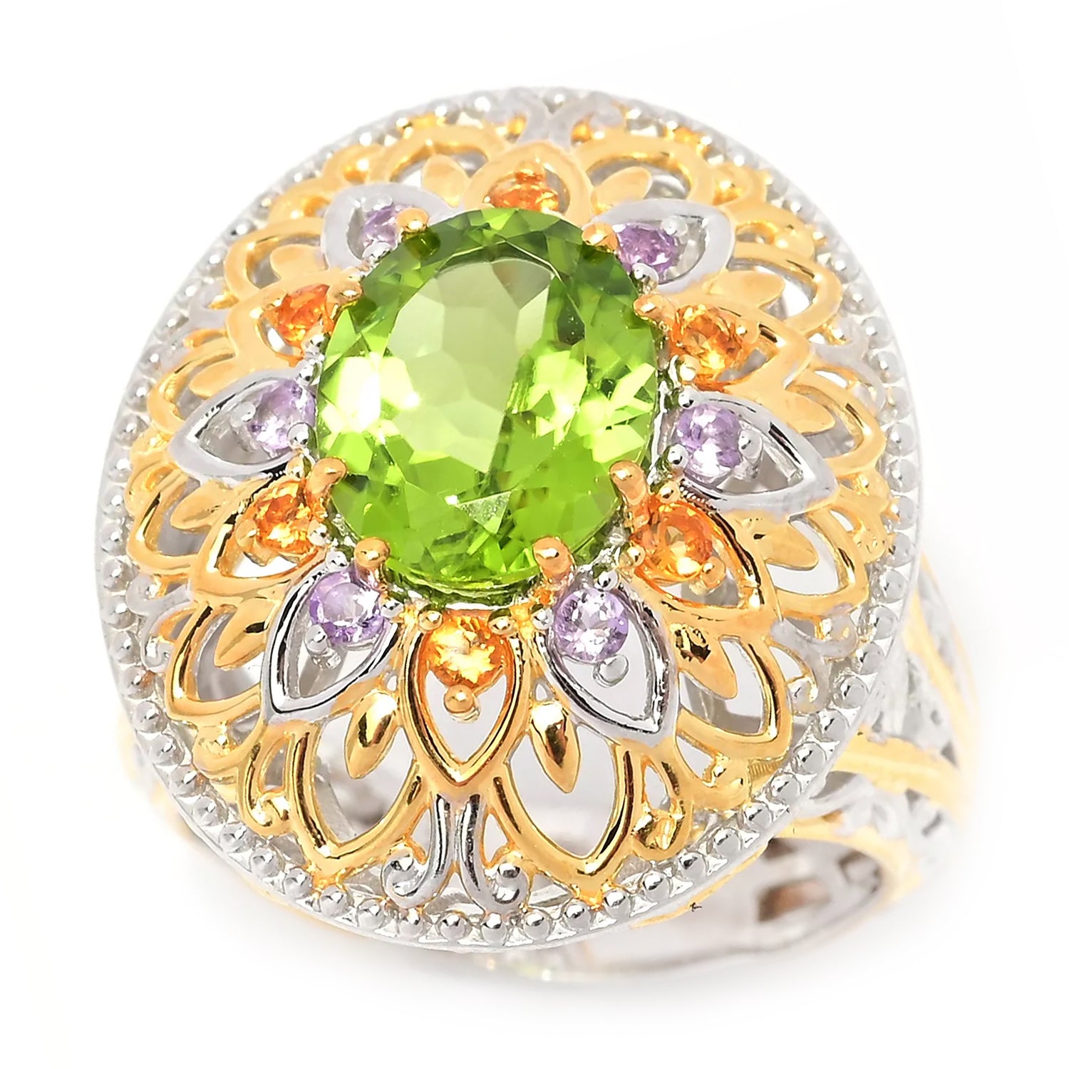 Gems en Vogue 3.15ctw Peridot, Brazilian Amethyst & Citrine Ring