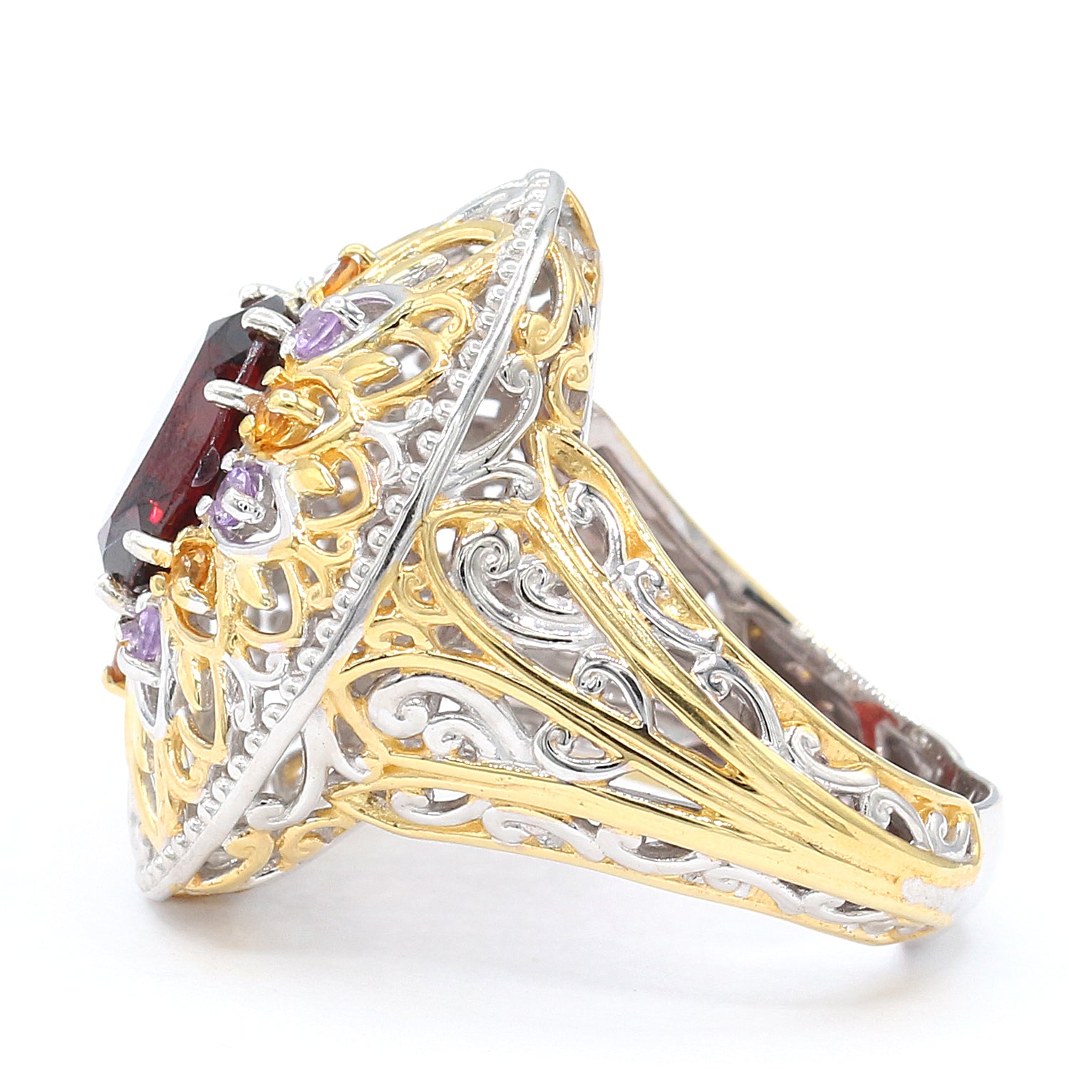 Gems en Vogue 3.34ctw Mozambique Garnet, Golden Citrine & Brazilian Amethyst Ring