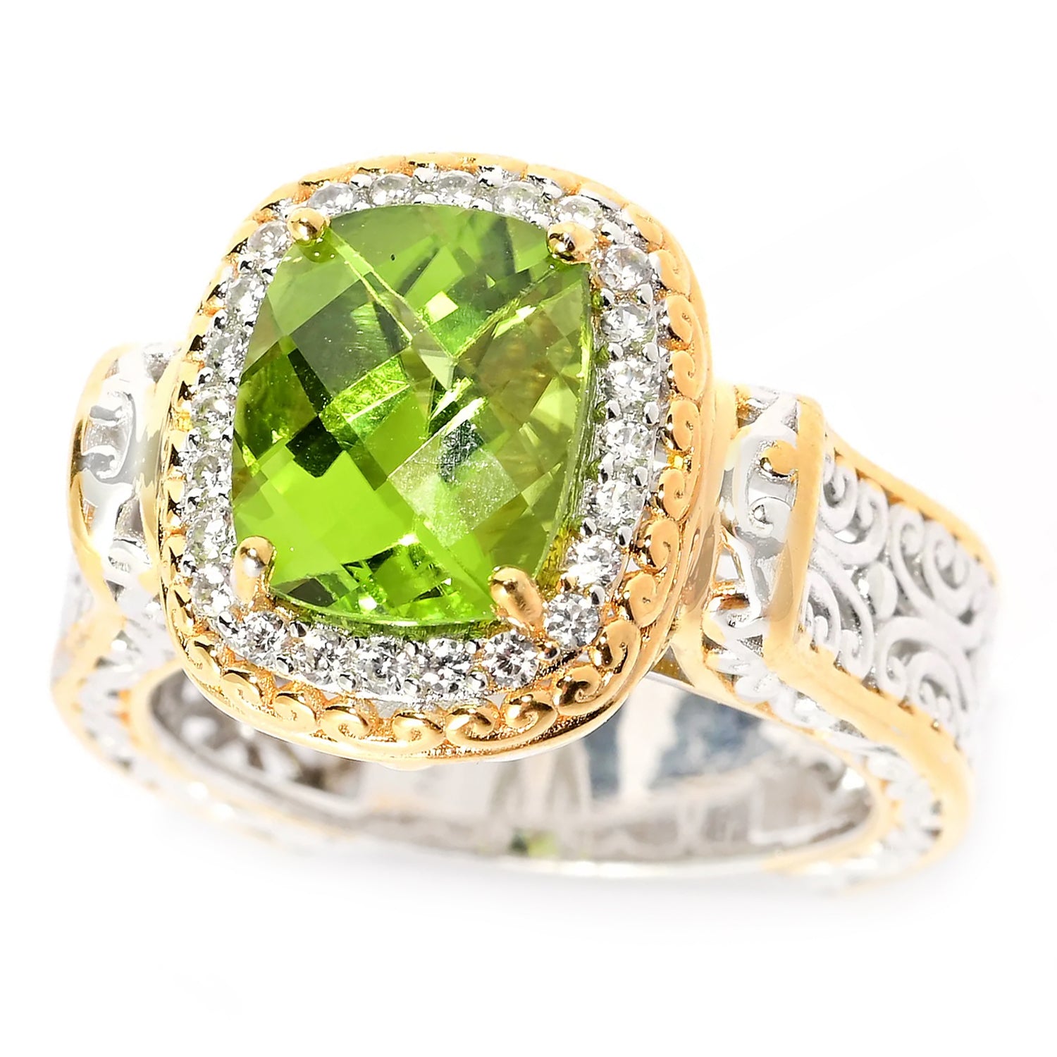 Gems en Vogue 5.86ctw Peridot & White Zircon Ring