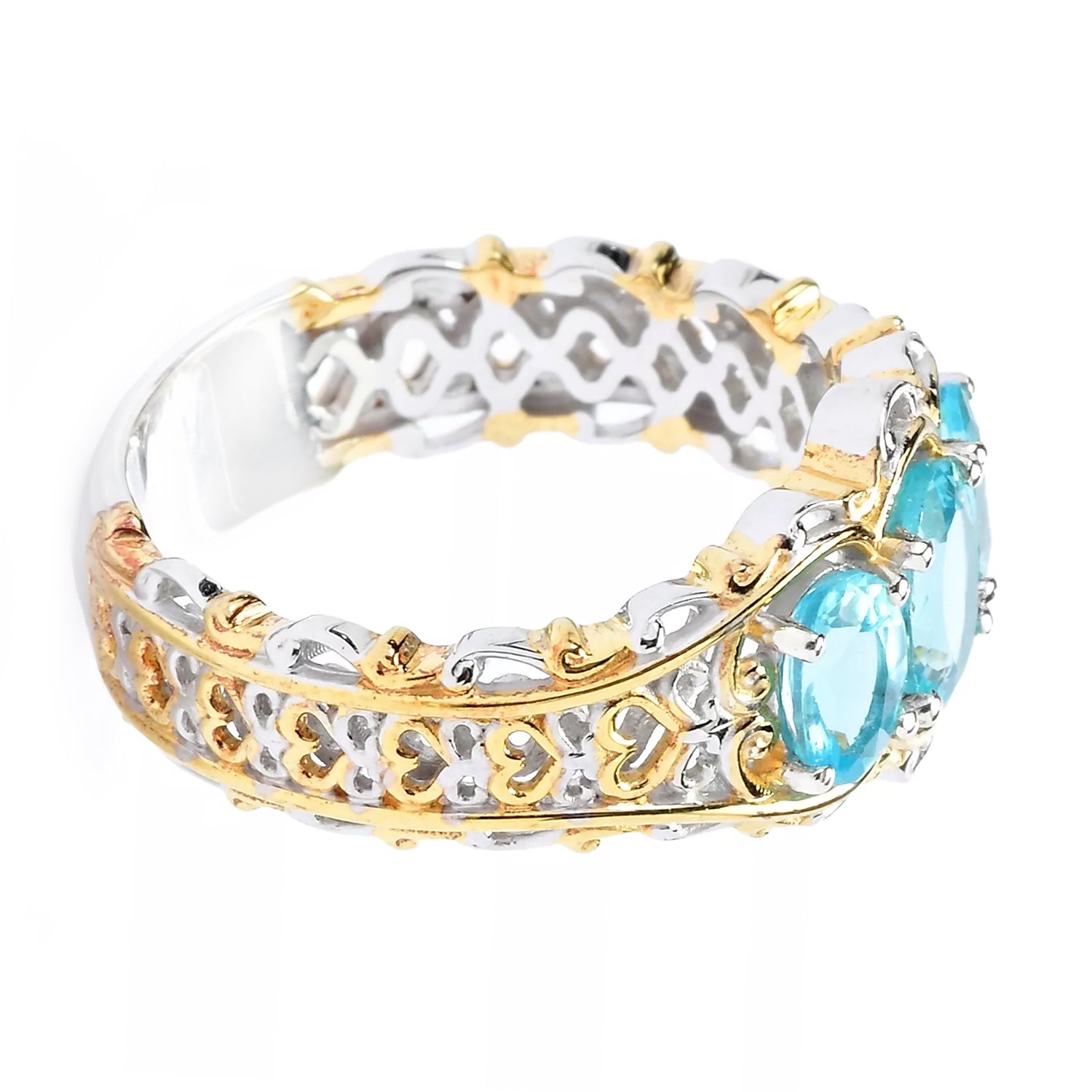 Gems en Vogue 1.70ctw Paraiba Apatite Three Stone Ring