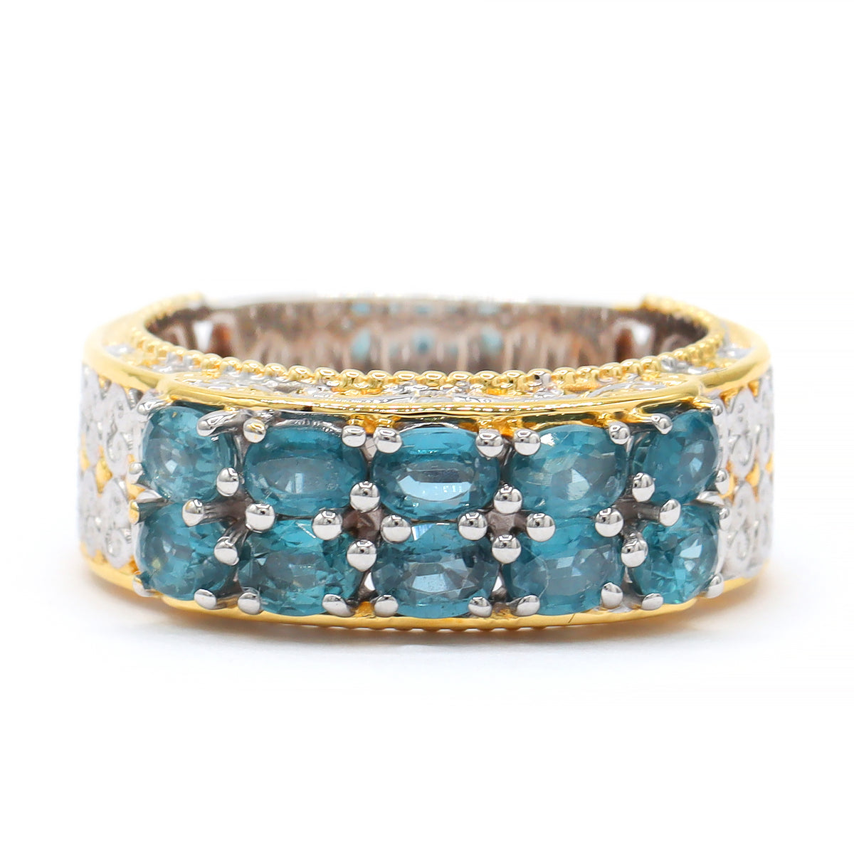 Gems en Vogue 24K Palladium Silver 2.30ctw Teal Kyanite Double Row Ring