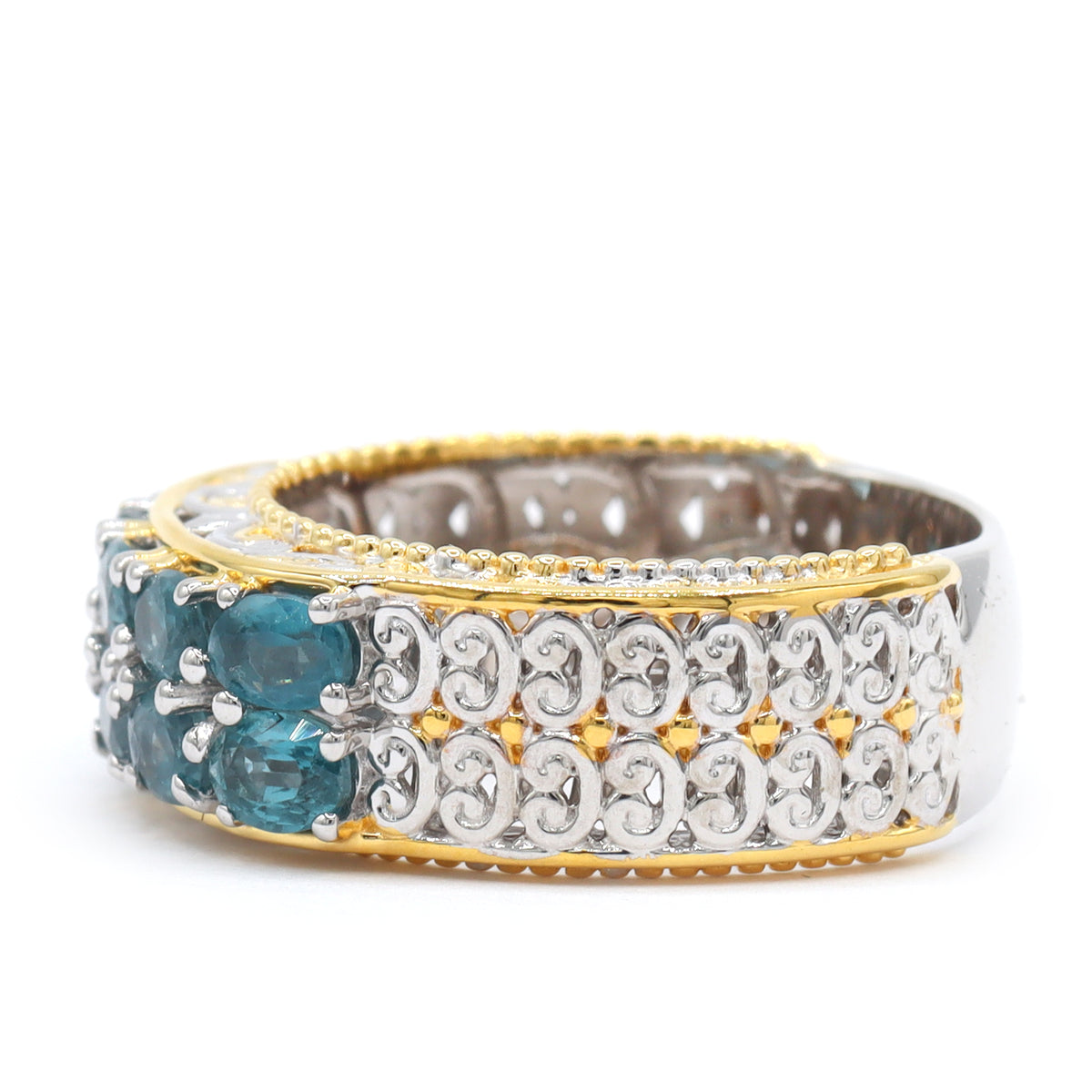Gems en Vogue 24K Palladium Silver 2.30ctw Teal Kyanite Double Row Ring