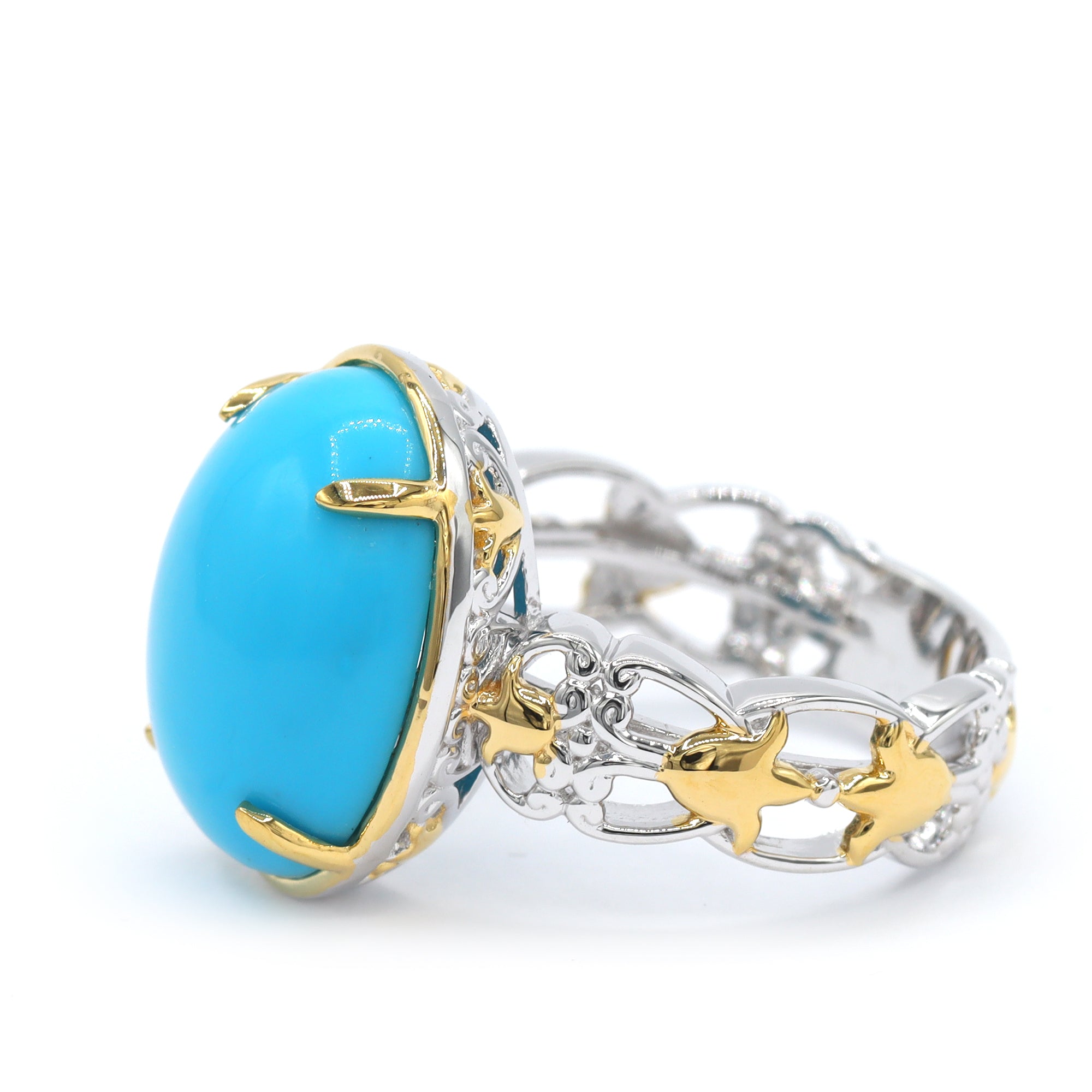 Bague Gems en Vogue en argent plaqué palladium 24 carats, turquoise Sleeping Beauty et saphir bleu