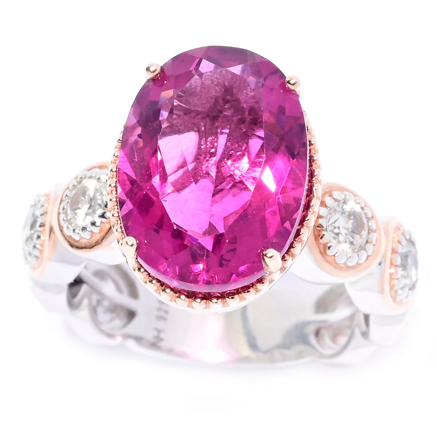 Gems en Vogue 7.68ctw Fuchsia Pink Fluorite & White Zircon Ring