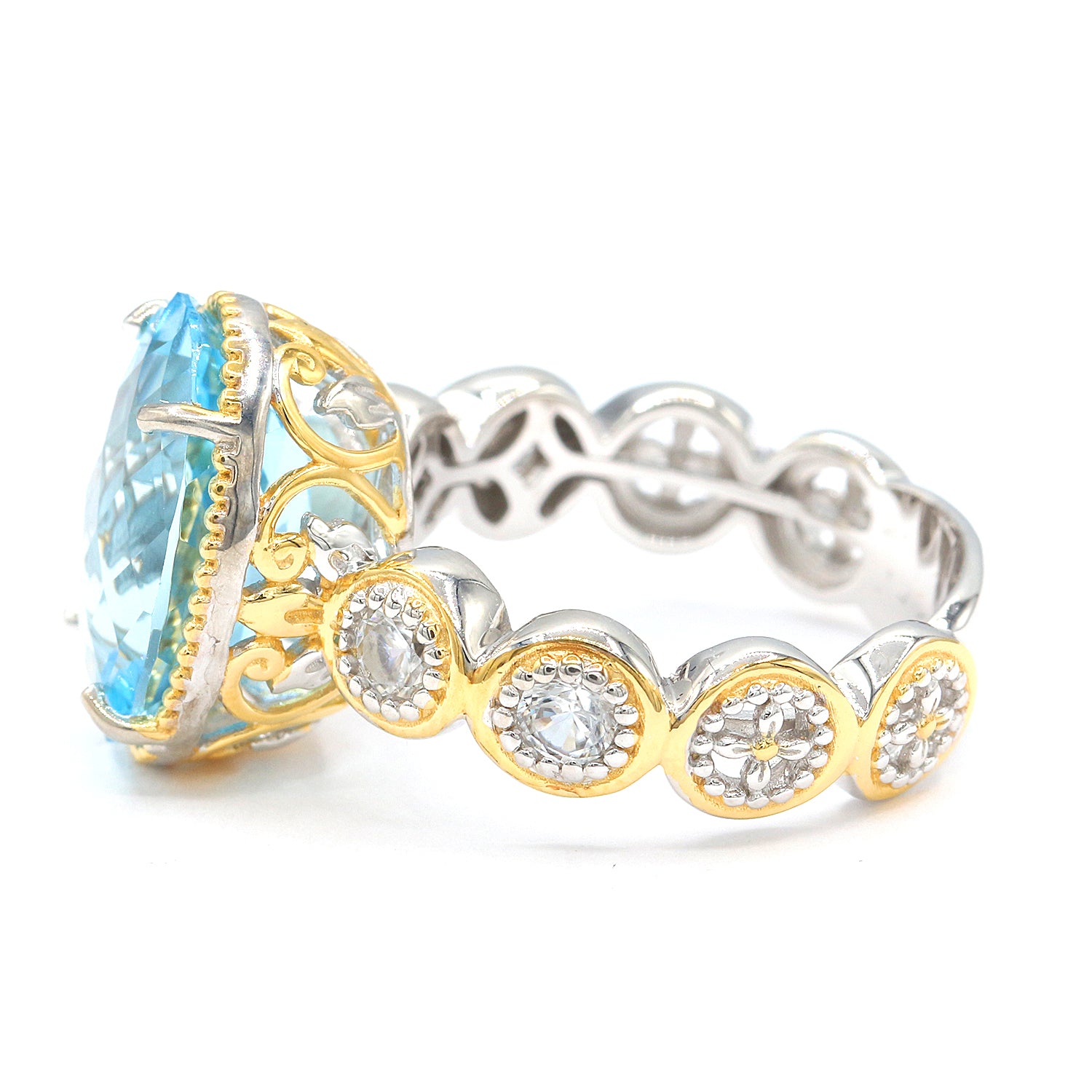 Gems en Vogue 8.18ctw Blue Topaz & White Zircon Ring