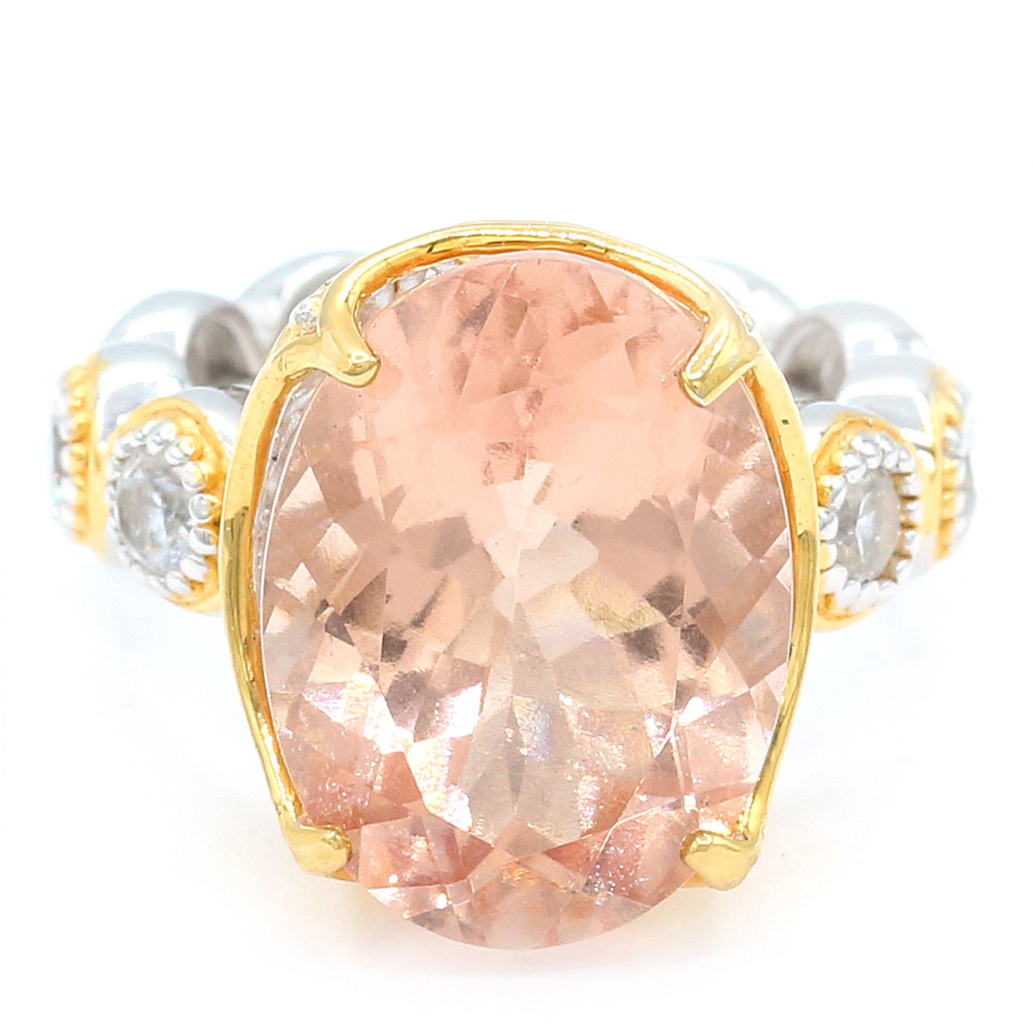 Gems en Vogue 9.18ctw Peach Morganite & White Zircon Ring