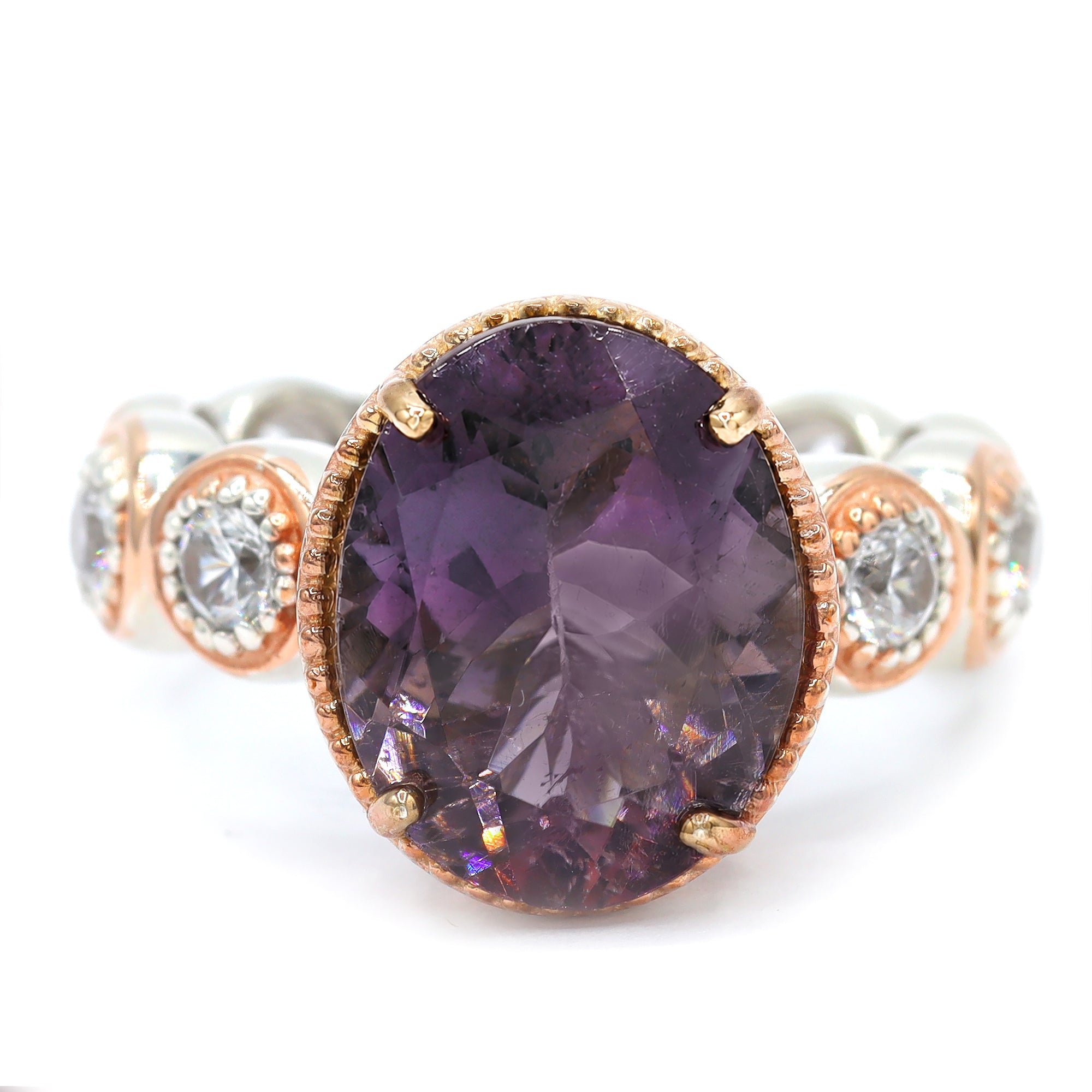 Couture Gems One-of-a-Kind 18K Palladium Silver 6.46ctw Tri-Color Tourmaline & White Zircon Ring