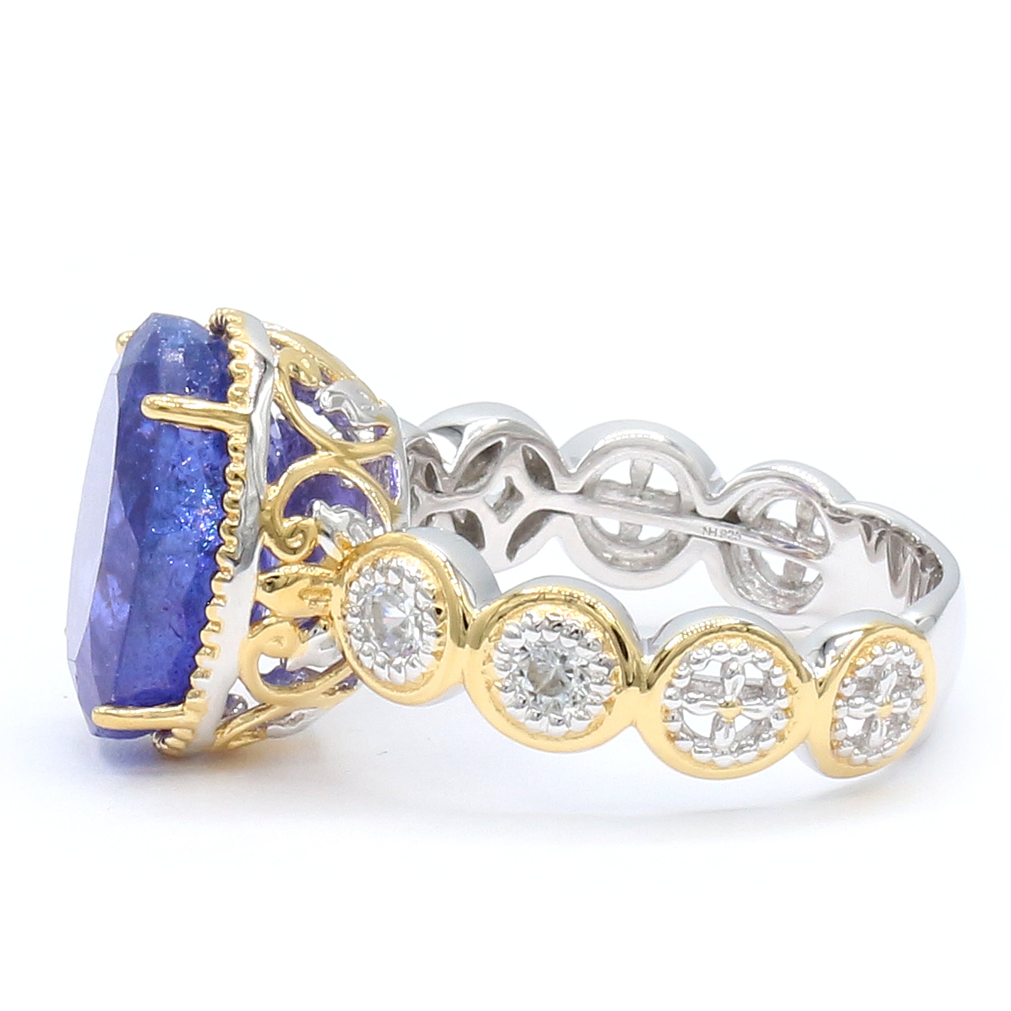 Couture Gems One-of-a-Kind 24K Palladium Silver 8.86ctw Tanzanite & White Zircon Ring