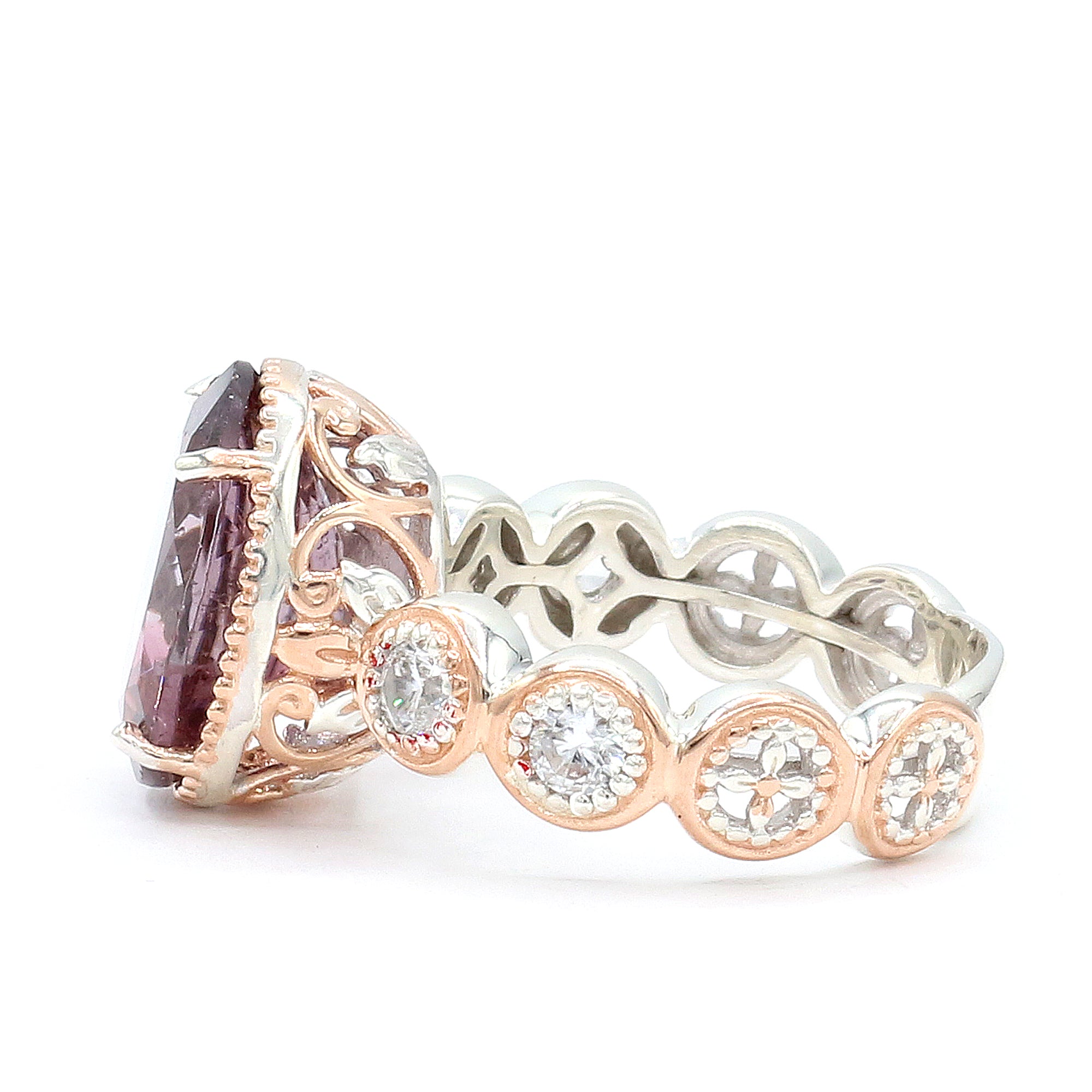 Couture Gems One-of-a-Kind 18K Palladium Silver 6.46ctw Tri-Color Tourmaline & White Zircon Ring