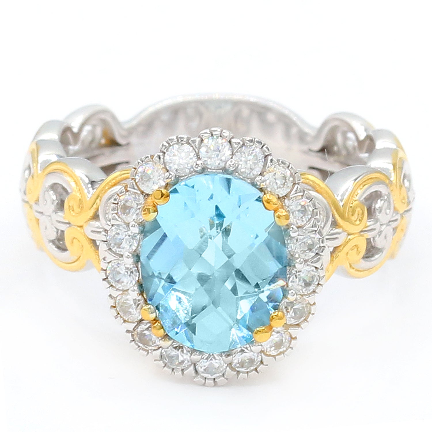 Gems en Vogue 4.20ctw Blue Topaz & White Zircon Halo Ring