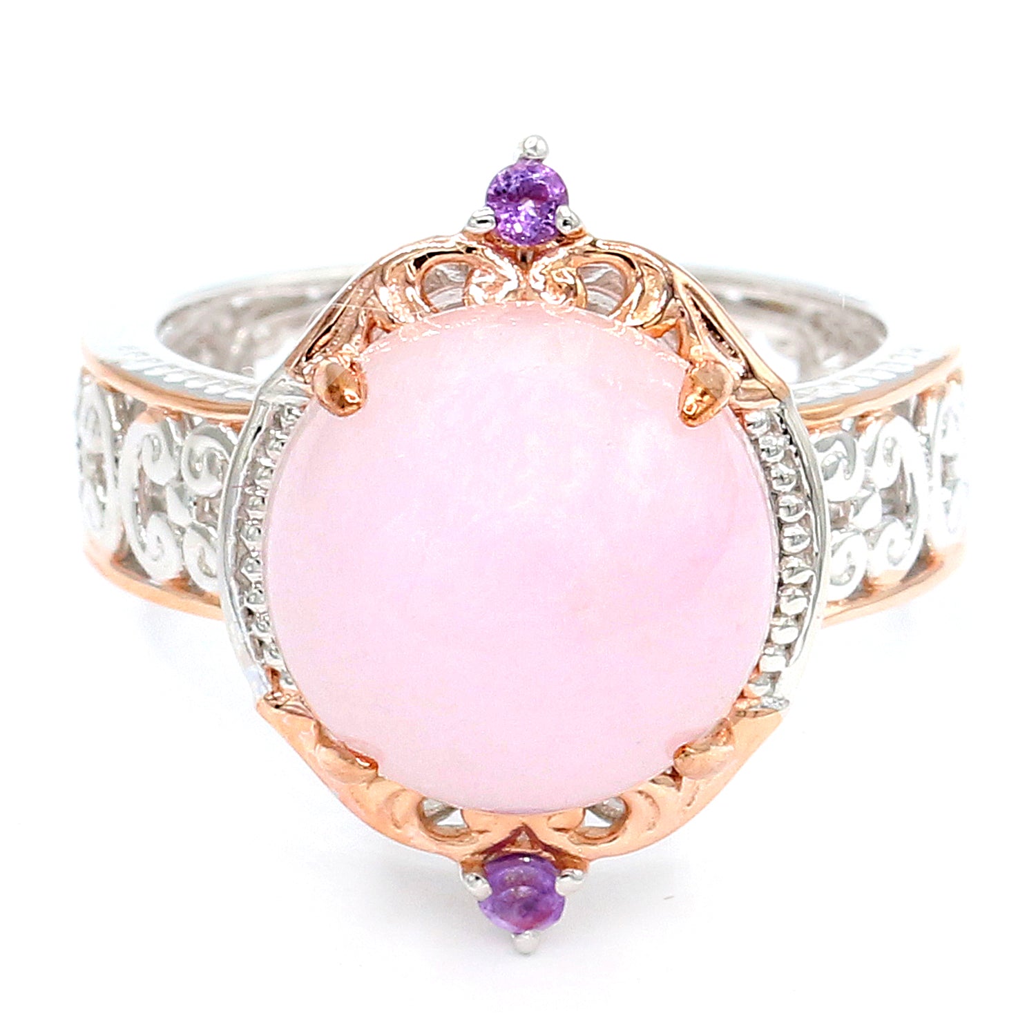 Gems en Vogue Pink Hemimorphite & Brazilian Amethyst Ring