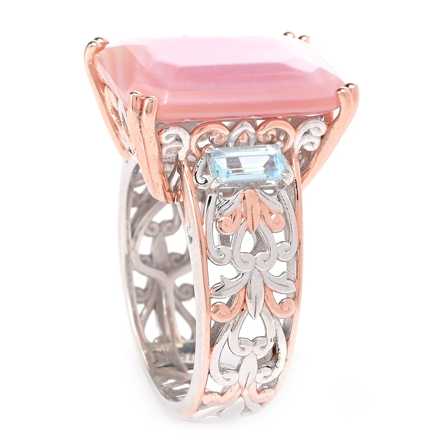 Gems en Vogue Pink Mother-of-Pearl & Blue Topaz Ring