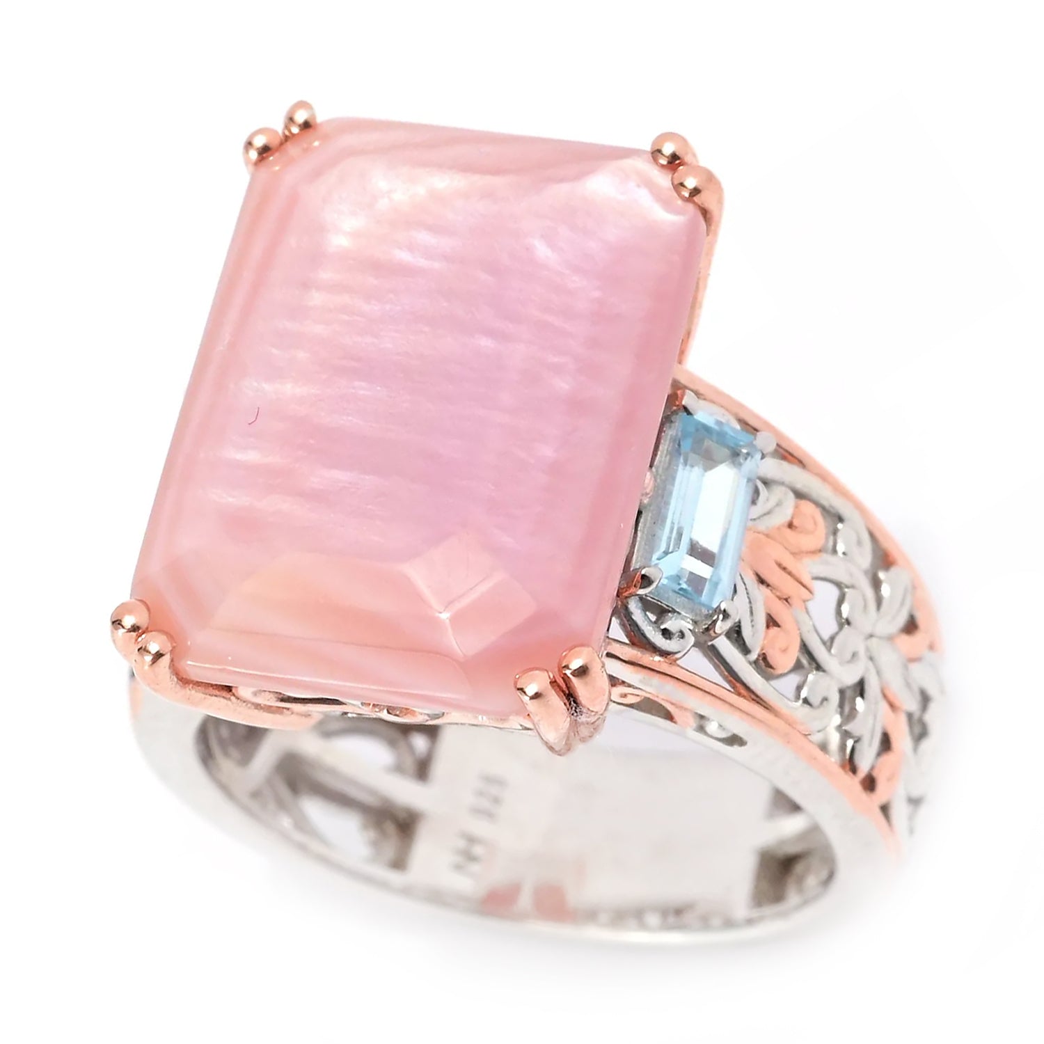 Gems en Vogue Pink Mother-of-Pearl & Blue Topaz Ring