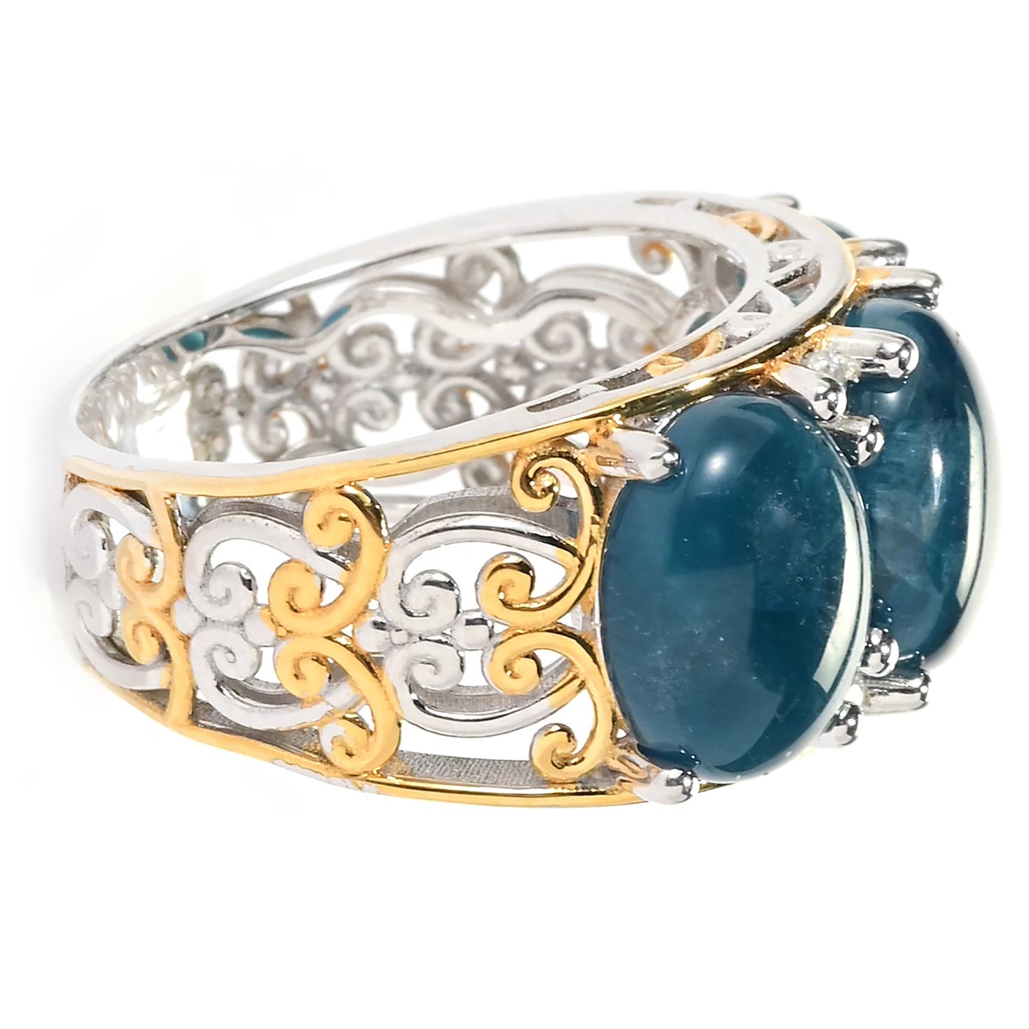 Gems en Vogue Blue Apatite & White Zircon Three Stone Ring