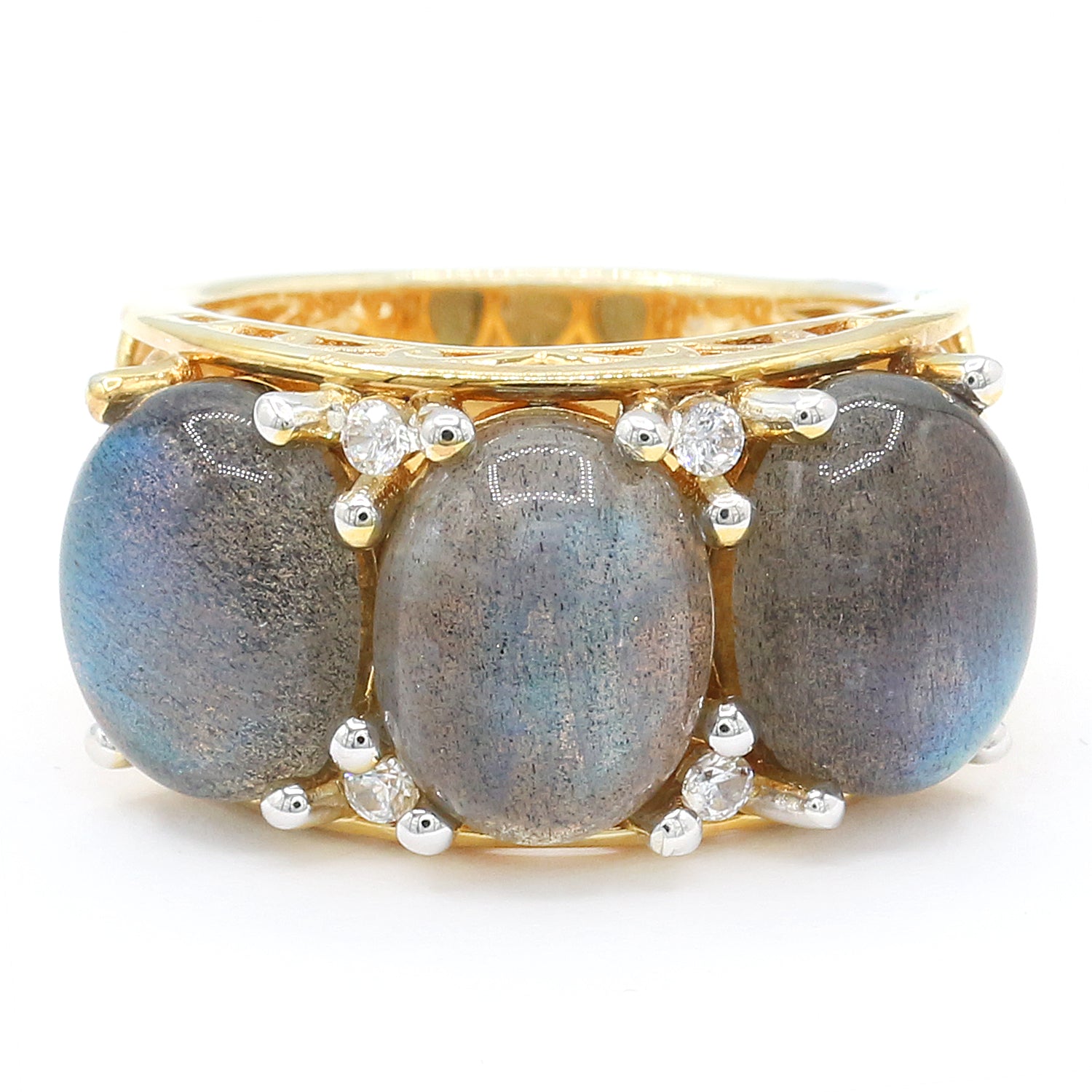 Gems en Vogue One-of-a-Kind Labradorite & White Zircon Three Stone Ring