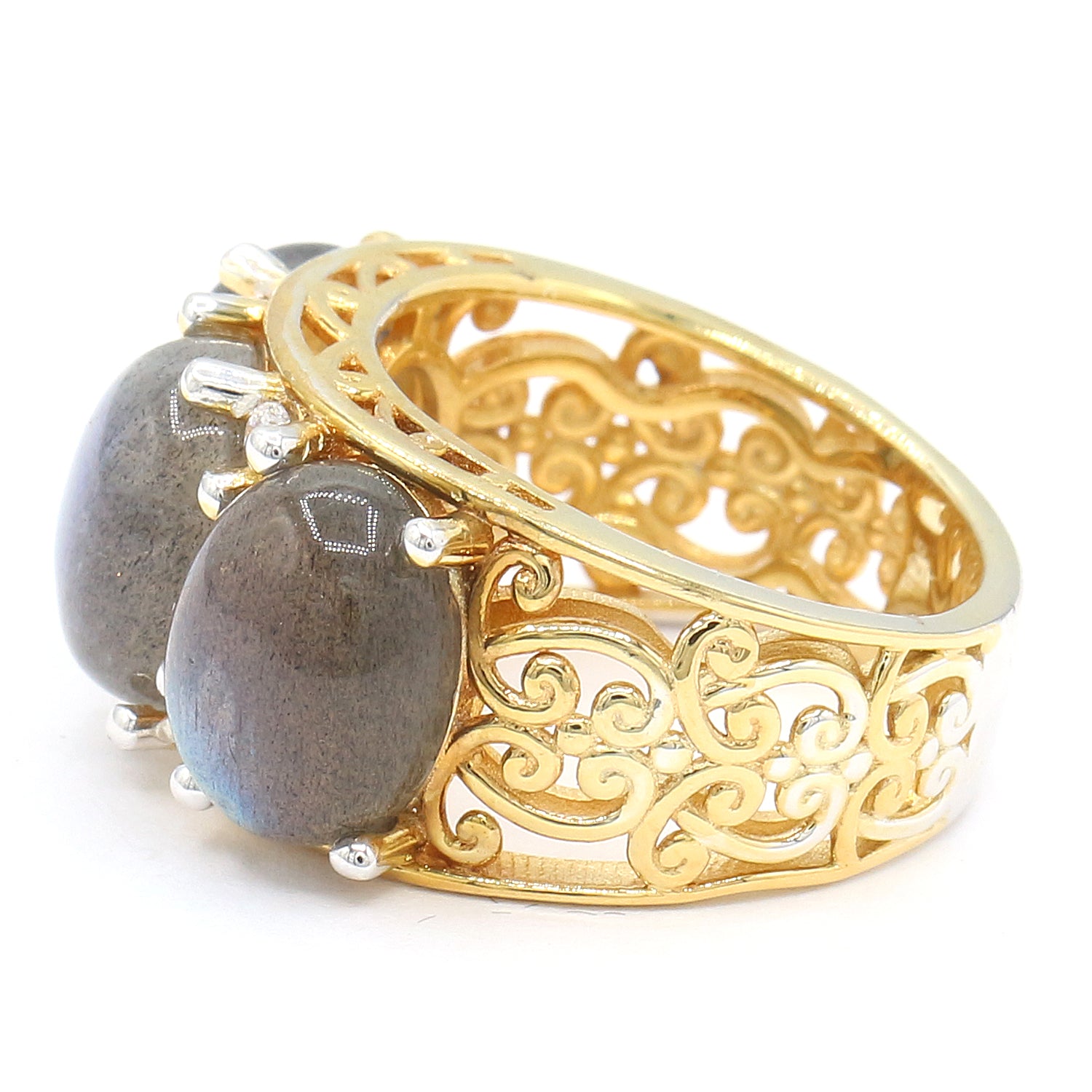 Gems en Vogue One-of-a-Kind Labradorite & White Zircon Three Stone Ring