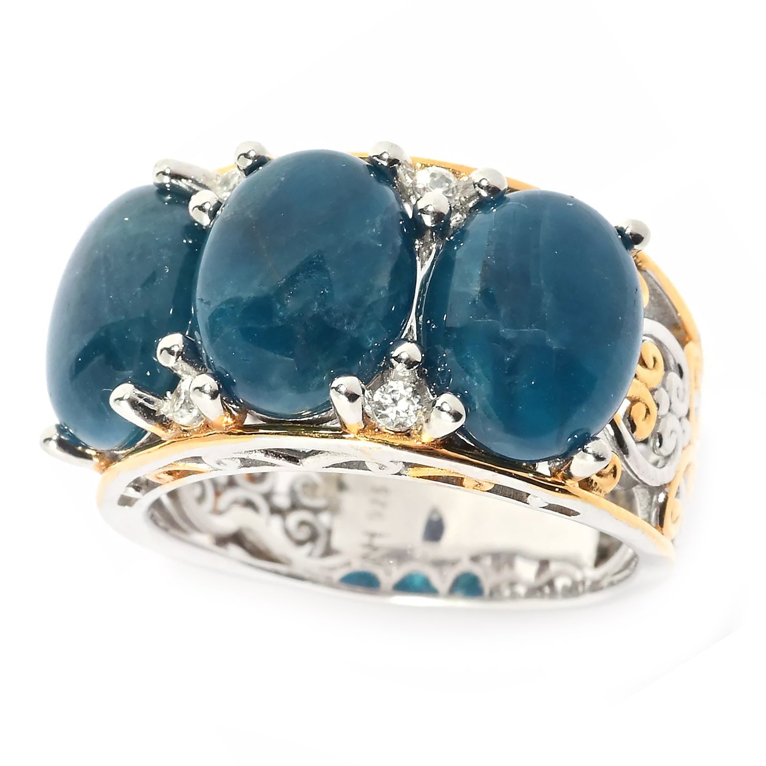 Gems en Vogue Blue Apatite & White Zircon Three Stone Ring