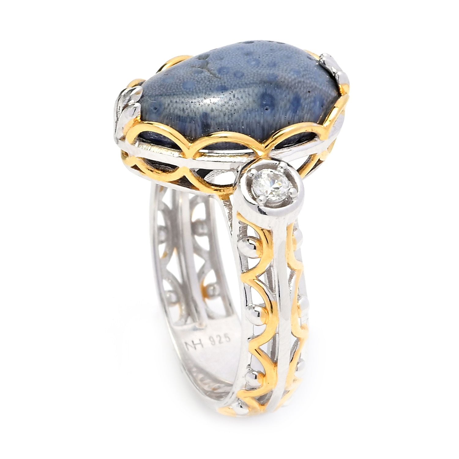 Gems en Vogue Pear Shaped Blue Coral & White Zircon Ring