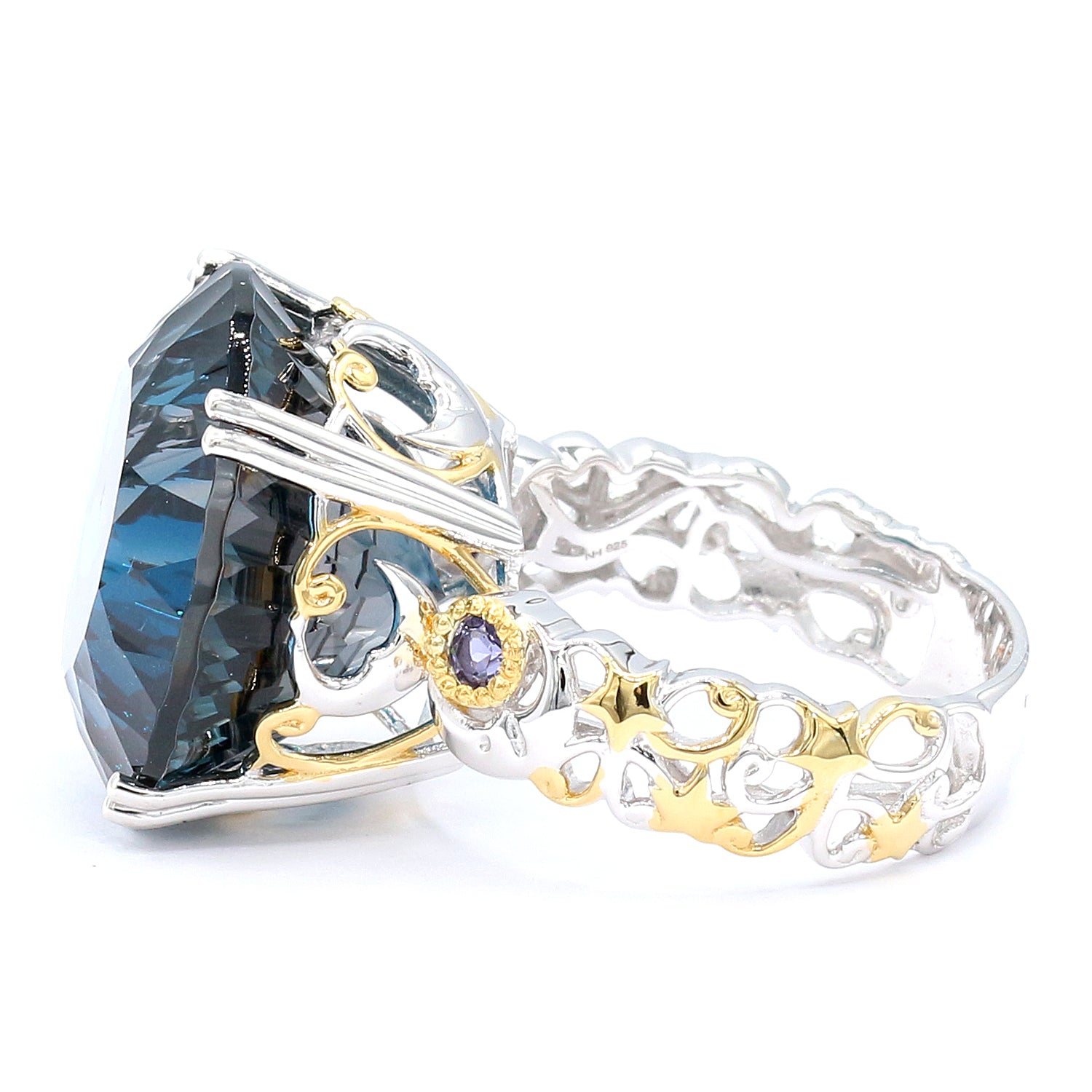 Limited Edition Gems en Vogue One-of-a-Kind 28.38ctw Millennium Cut Imperial London Blue Topaz & Iolite Moon & Star Honker Ring