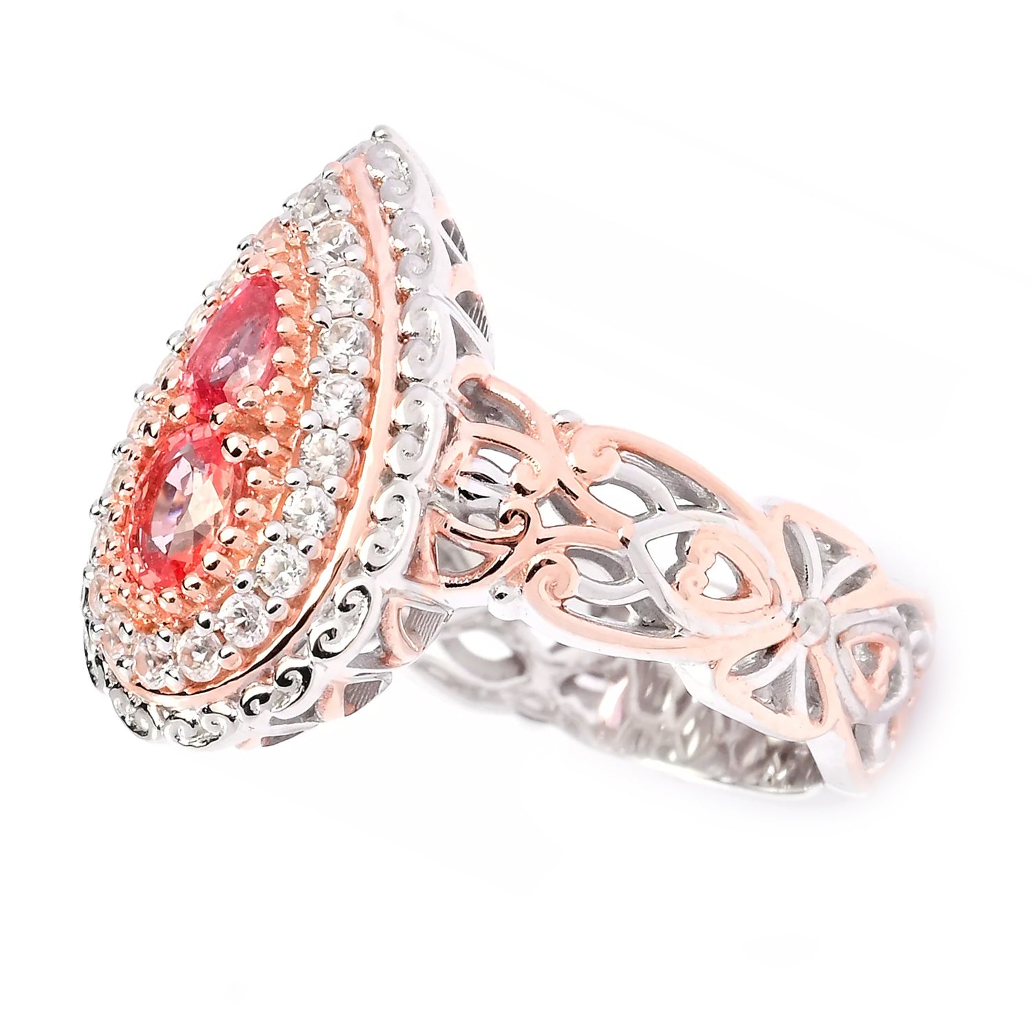 Gems en Vogue 1.07ctw Padparadscha Sapphire & White Zircon Ring