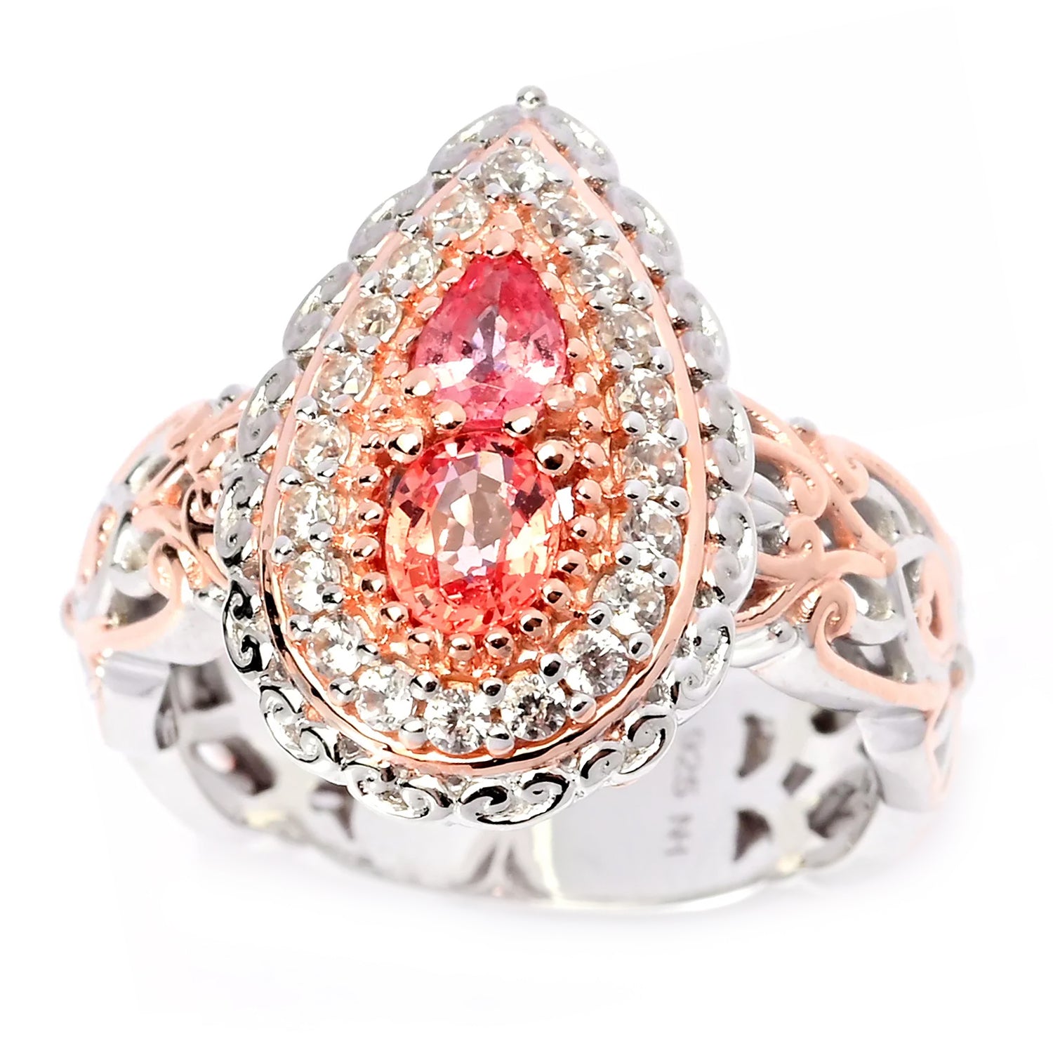 Gems en Vogue 1.07ctw Padparadscha Sapphire & White Zircon Ring