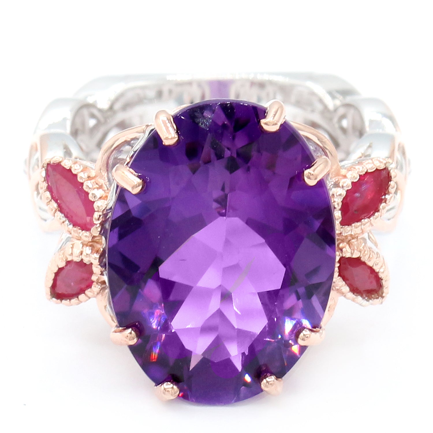 Gems en Vogue 11.51ctw Namibian Amethyst & Ruby Ring