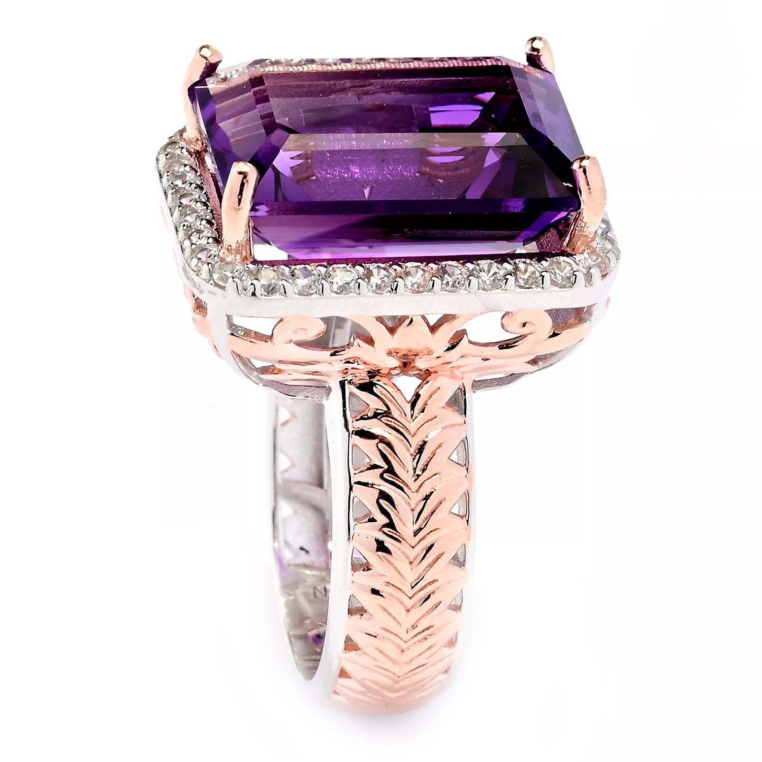 Gems en Vogue 11.37ctw African Amethyst & White Zircon Ring