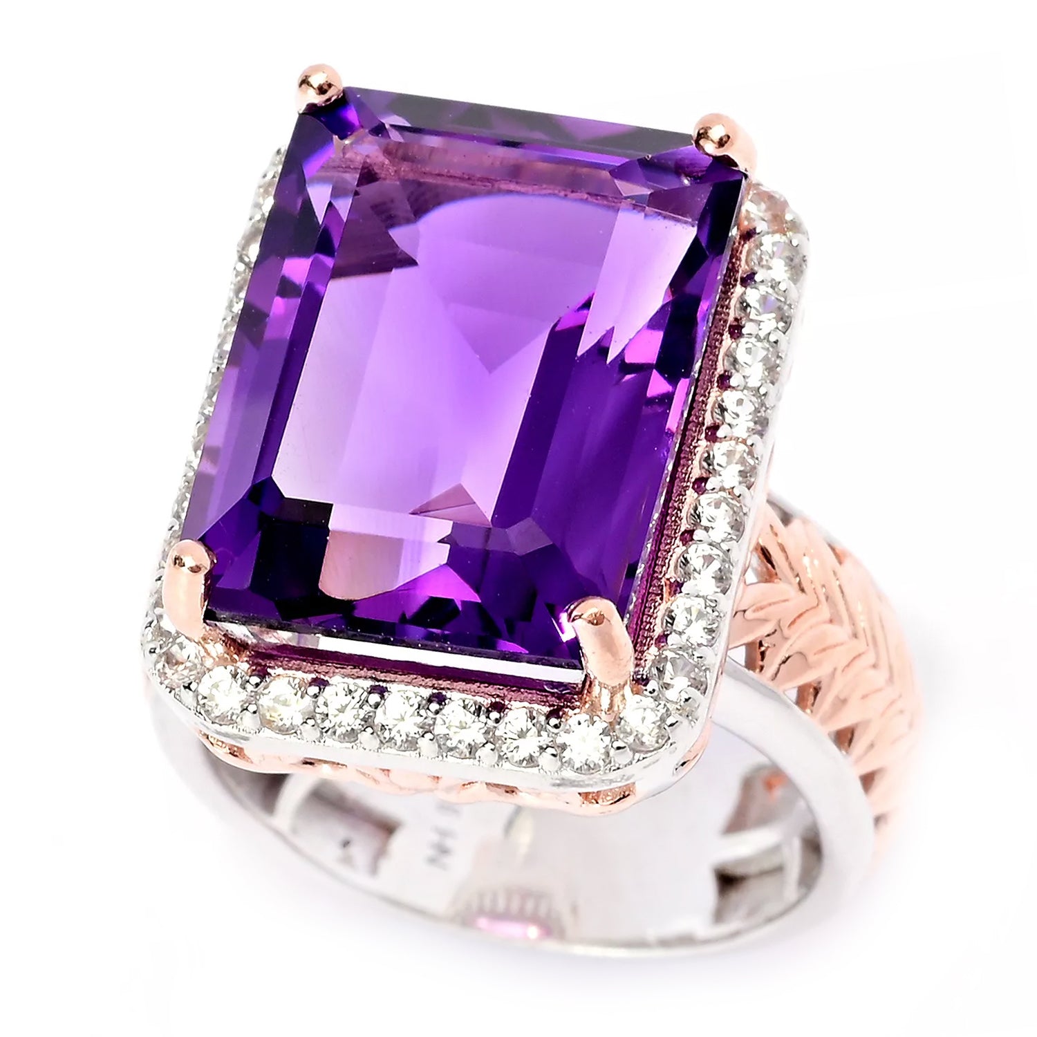 Gems en Vogue 11.37ctw African Amethyst & White Zircon Ring