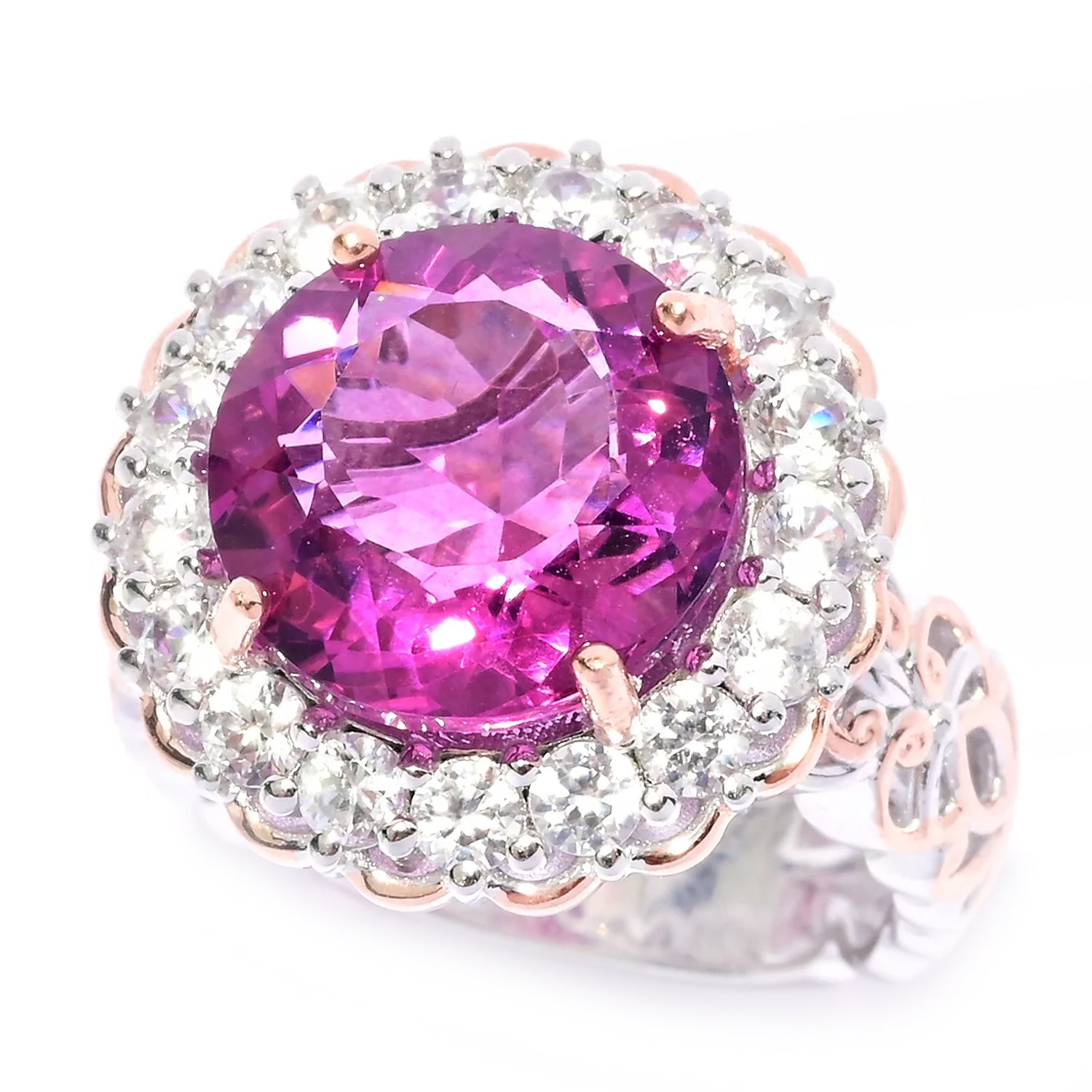 Gems en Vogue 8.61ctw Fuchsia Pink Fluorite & White Zircon Ring