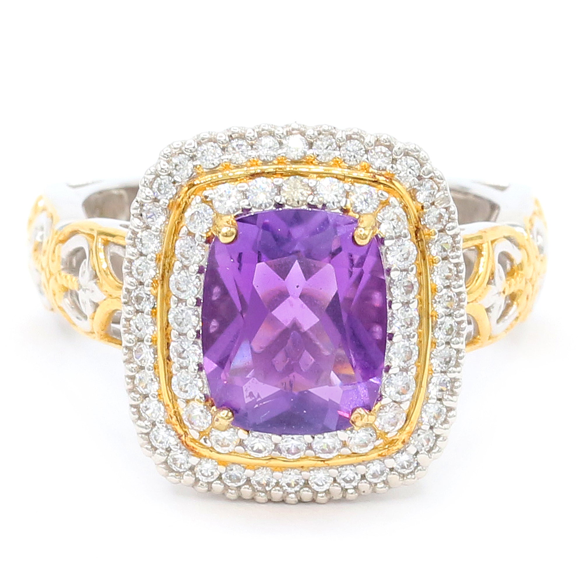 Gems en Vogue One-of-a-Kind 4.95ctw Brazilian Amethyst & White Zircon Double Halo Ring
