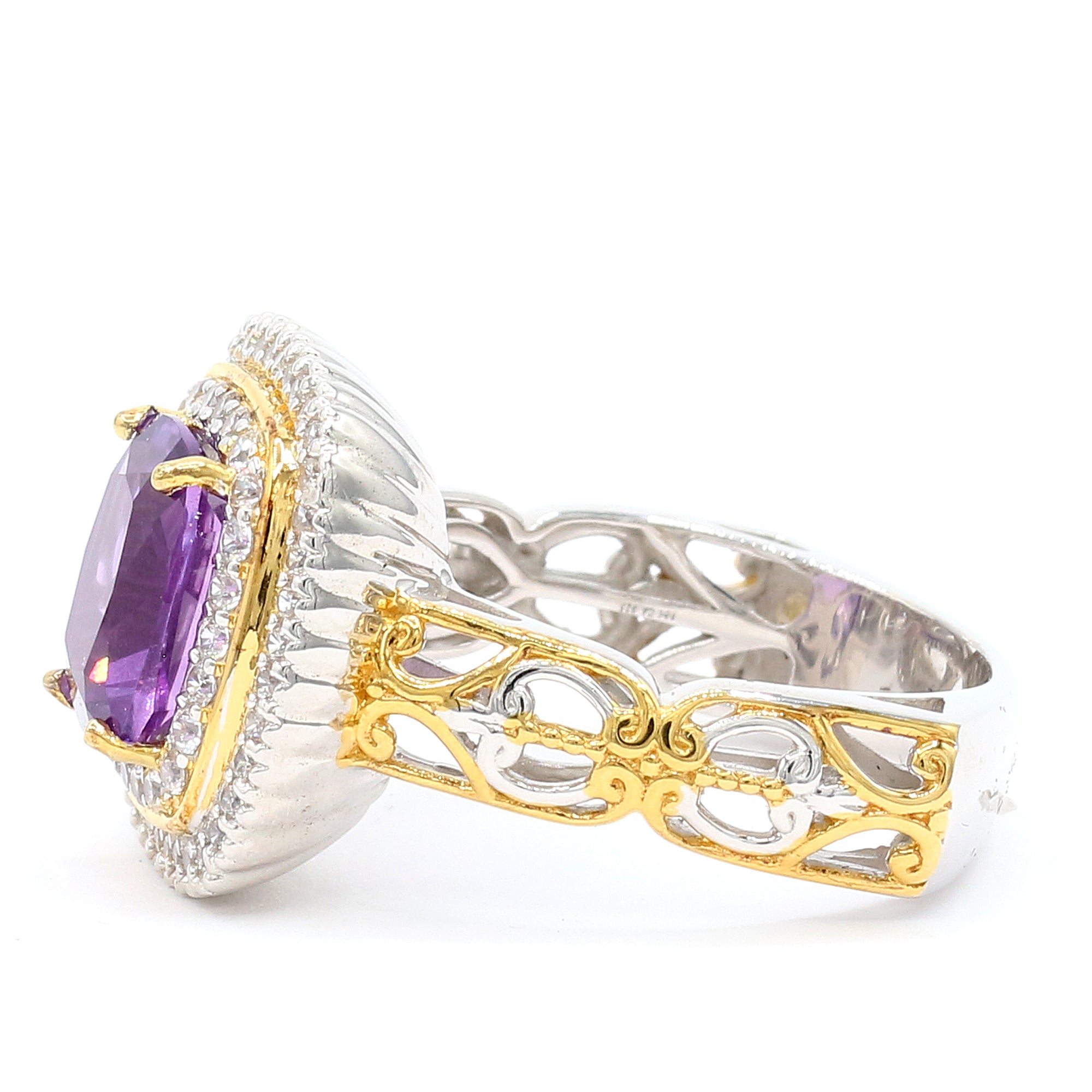 Gems en Vogue One-of-a-Kind 4.95ctw Brazilian Amethyst & White Zircon Double Halo Ring