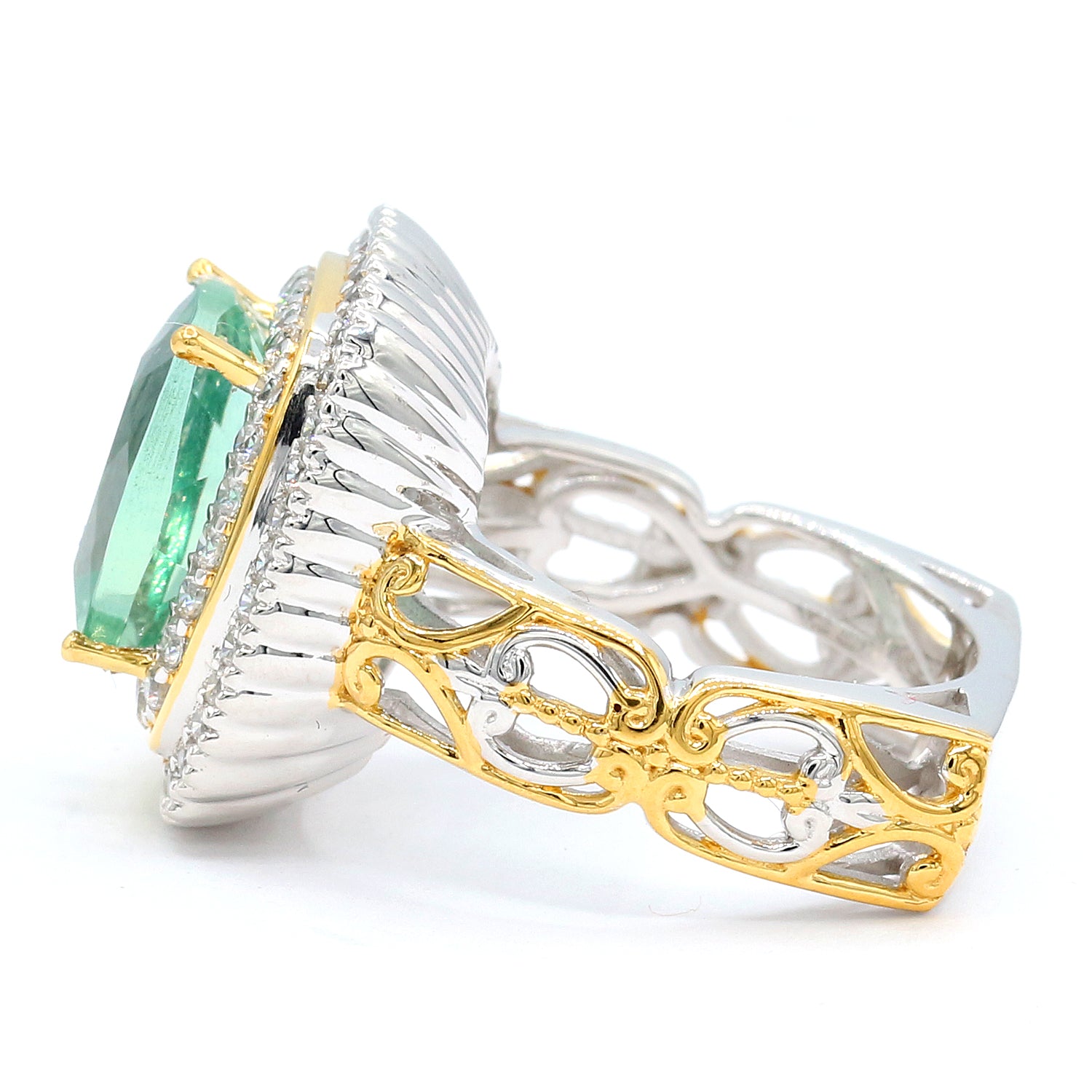 Gems en Vogue 6.41ctw Mint Green Fluorite & White Zircon Double Halo Ring