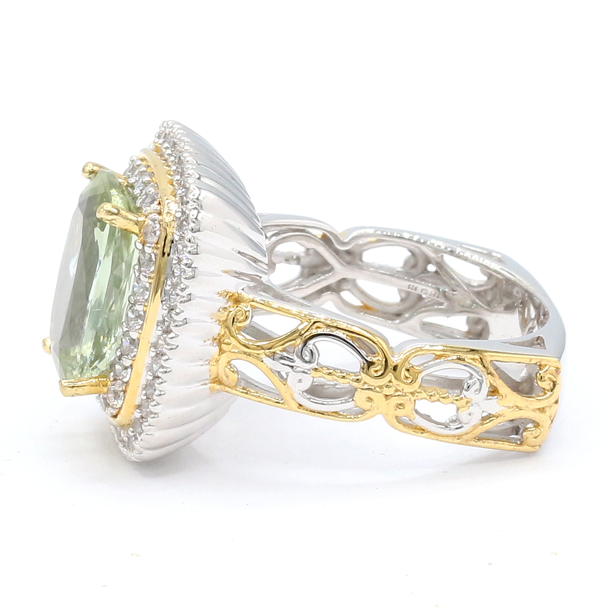 Couture Gems One-of-a-Kind 24K Palladium Silver 5.07ctw Sage Green Tourmaline & White Zircon Double Halo Ring